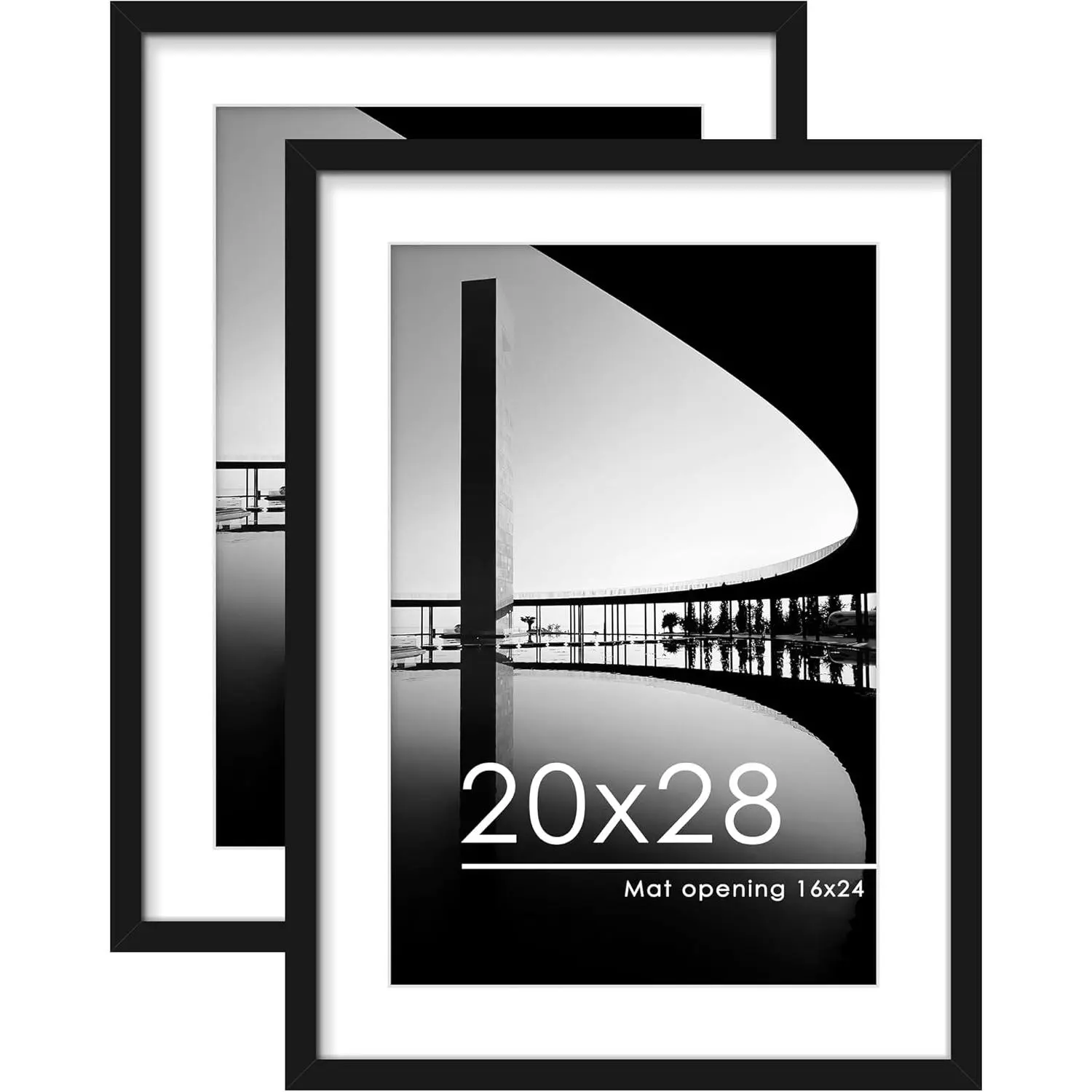 20x28 Picture Frame Set of 2, Display 16 x 24 Pictures with Mat or 20 x 28 without Mat, Wall Mounting Poster Display Frames, Black