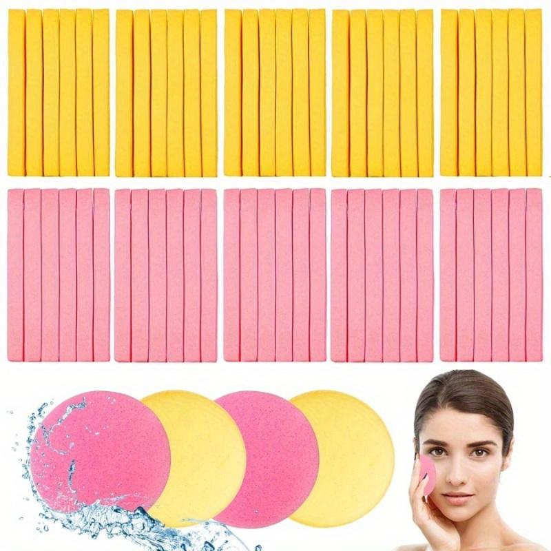 120pcs Compressed Facial Sponges in Pink & Yellow - Soft, Absorbent, Latex-Free Cleansing Pads for All Skin Types, Ideal for Makeup Removal & Exfoliation, High-Quality Round Sponge for Women and Girls, Makeup Sponge