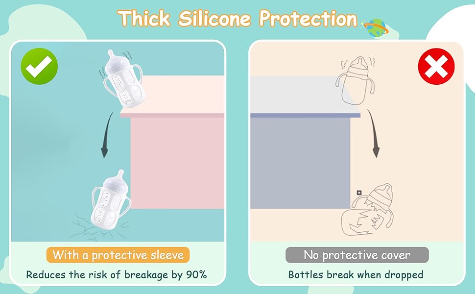 VVH 4 Pack Silicone Sleeves with Handles for Philips Avent Natural Baby Bottle 9 oz/8 oz, Avent Glass Bottles Sleeve Easy grip, Anti Breakage Baby Bottle Holder, Compatible with Philips Avent Glass Bottle