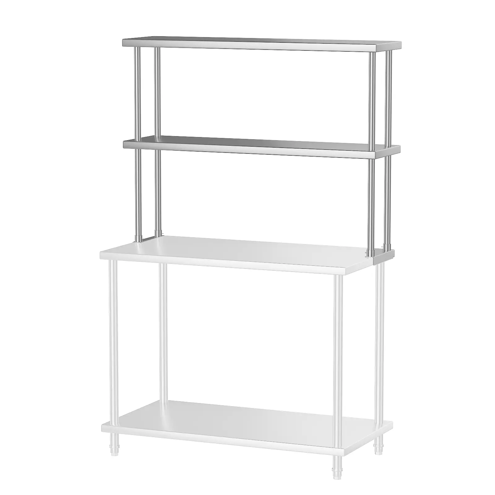 Stainless Steel Organiser Work Table Riser Shelf - Adjustable 2-Tier Overshelves, Multi-Size Racks: 48x24in Floor Stand, 12x48in, 12x36in, 12x30in Countertop Stands