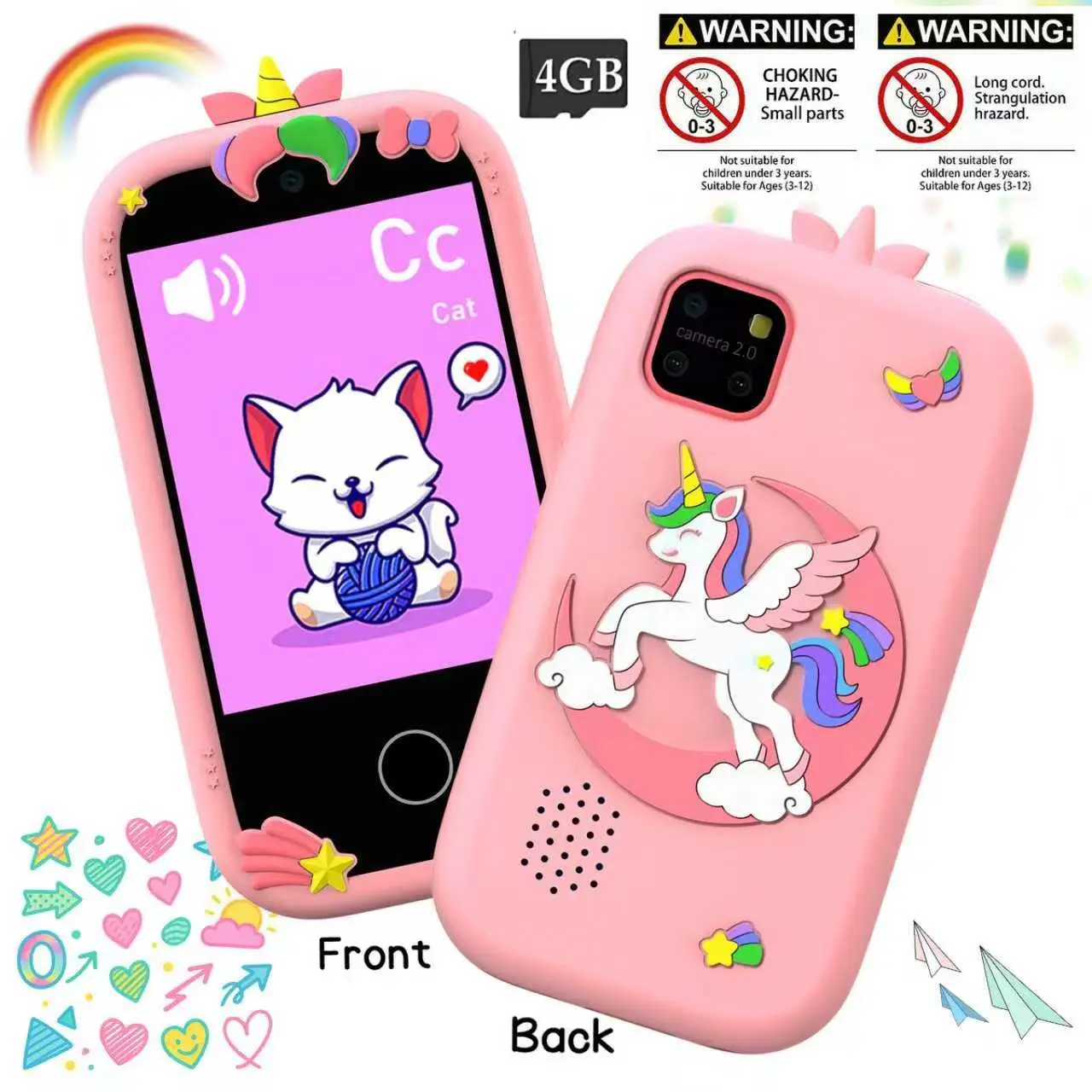Kids' Cute Toy Smartphone With 2.8-Inch Color Touch Screen, 30W Pixel Lens, Multi-Functions Including Games, Photos, Videos, Music And Tools, Gift For Kids Aged 3-12