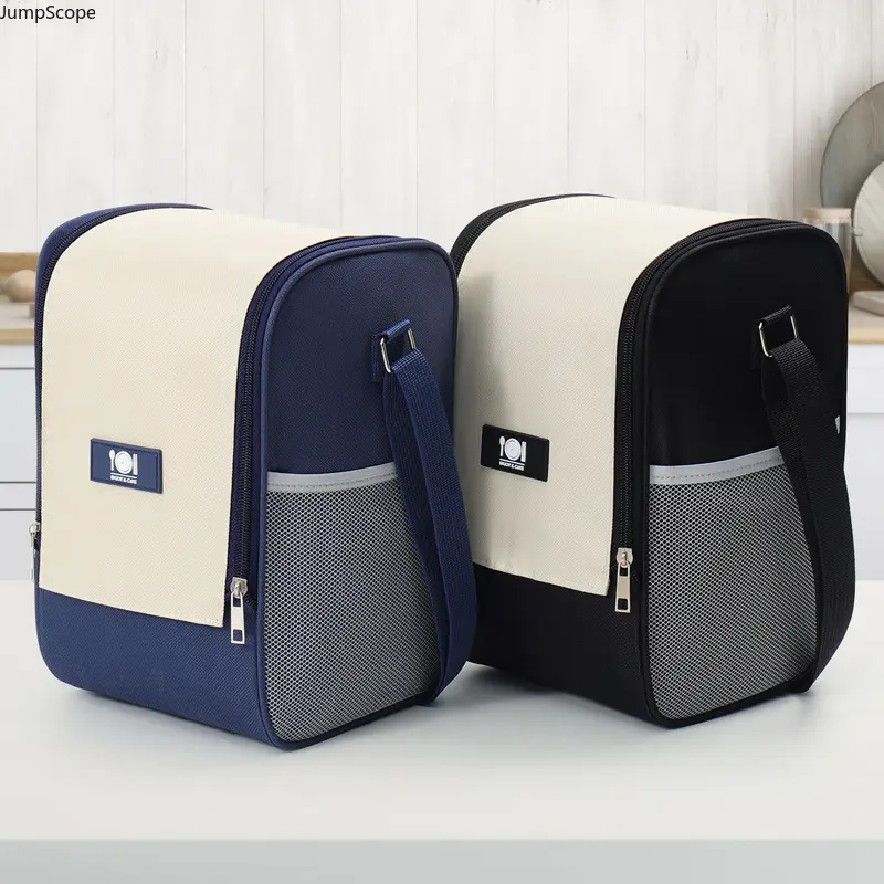 Unisex Compact Handheld Thermal Cooler Lunch Box Tote - Wide Vertical Opening, Thick Aluminum Foil Insulation, 4-Color Block Waterproof Oxford Fabric Bag for Hiking, Office Worker Meal Storage