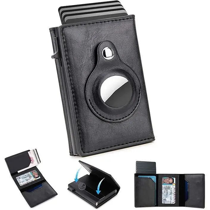 Mens Smart Wallet with Airtag Holder, New Year's Gift, Birthday Gift, Gift for Men, Gift for Dad, Husband,Leather, Slim, Carbon Fiber, Minimalist -9-14 Card Capacity IID Window | Cash Slot| Anti-theft