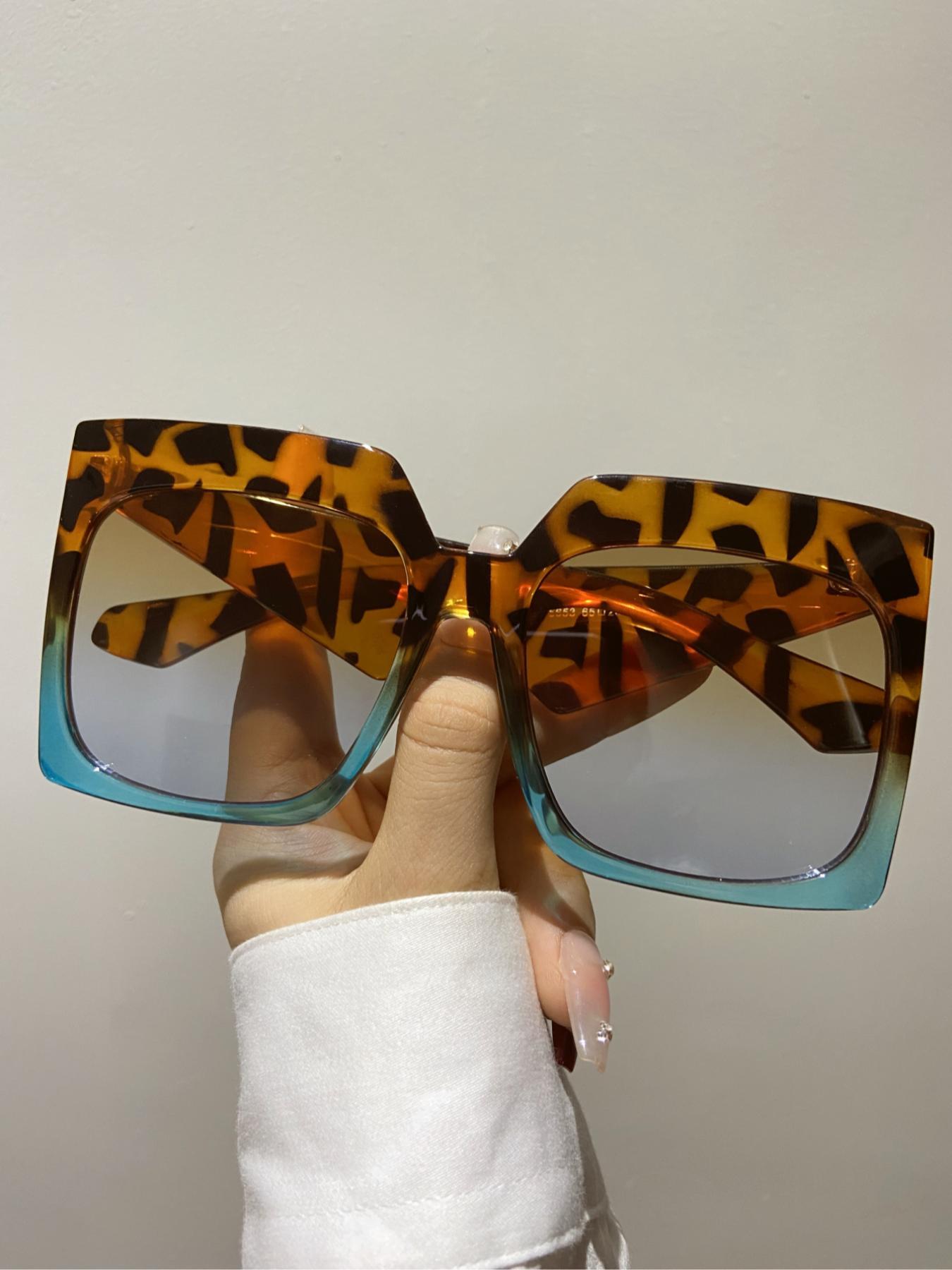Unisex Street Style Oversized Square Frame Sunglasses, Trendy Tortoiseshell Frame Sunglasses for Everyday Use, Fashion Accessories for Outdoor Activities, Trendy Beach Eyewear
