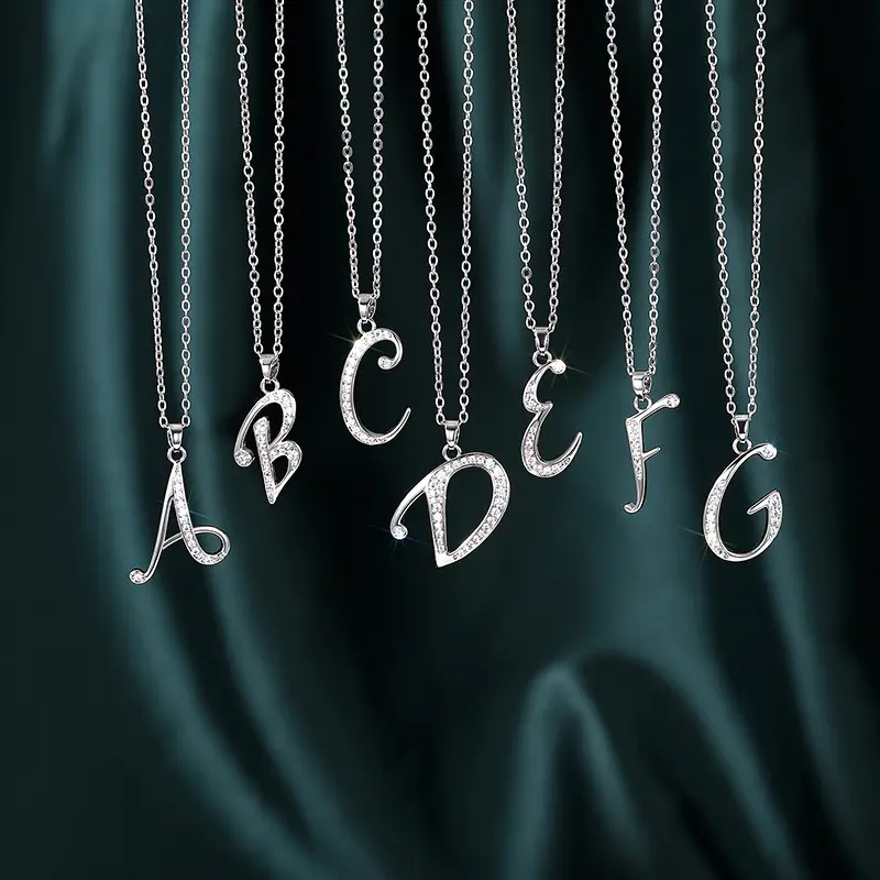 Women's Cursive Font Initial Necklaces for Women - 26-Alphabet Silver-Plated Zircon Pendant, Handwriting Letter Charm Daily Accessory, Birthday Gift for Girlfriend, Handwriting Necklaces