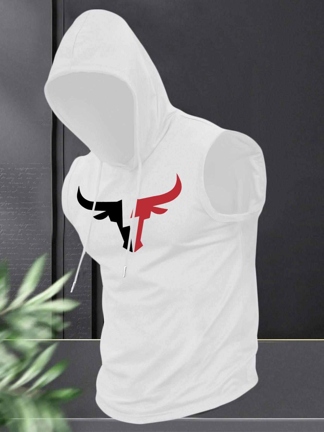 Men's Regular Fit Cartoon Bull Head Print Hooded Tank Top, Casual Fashion Sleeveless Top for Summer, Men's Clothes for Daily Wear, Sweatshirts