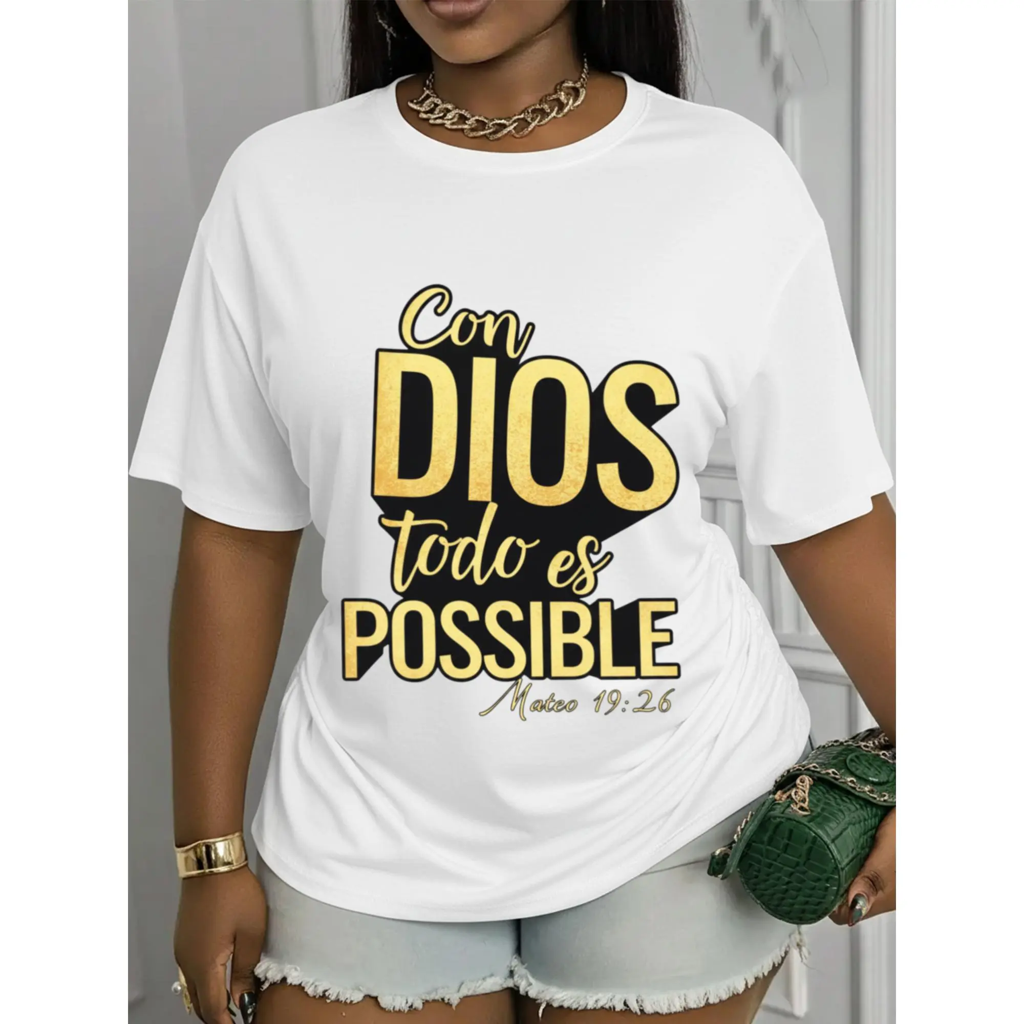 A Casual, Short-Sleeve Crewneck Top Featuring The Print 'With God, for All Things Are Possible' (Matthew 19:26). Suitable for All Seasons And Comfortable to Wear, It Is Also Machine Washable. with Its Playful Design And Comfortable Fit