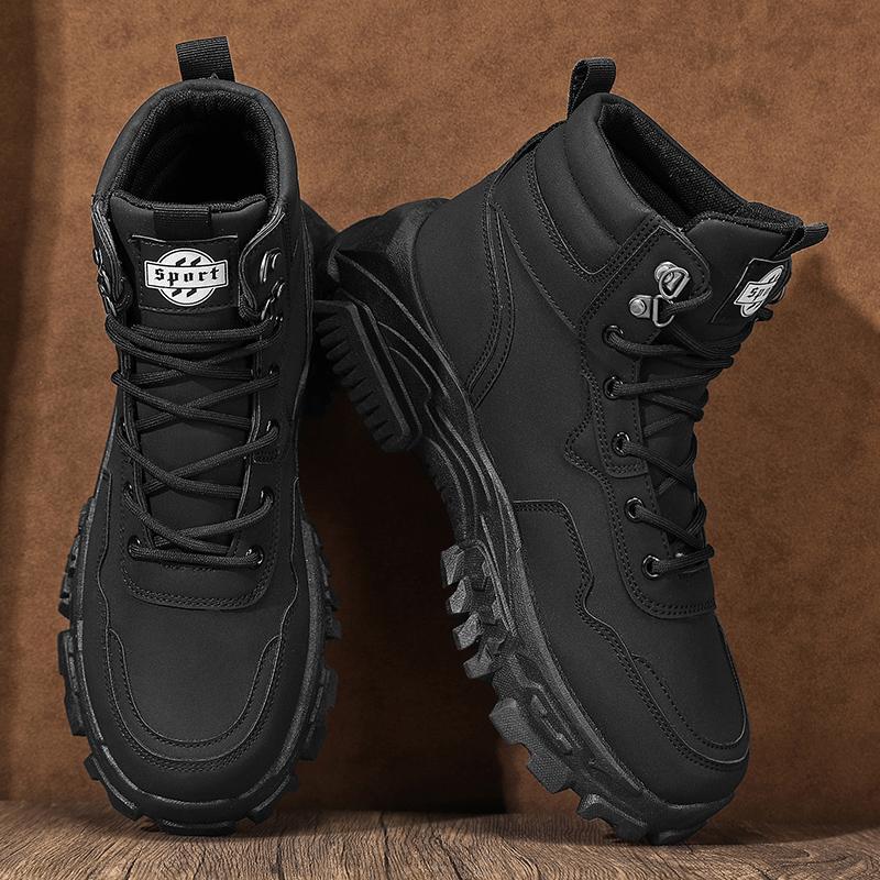 Spirit Men's Bota Worker Ch02 Black High-top Boots Non-slip Wear-resistant Thick-soled Round Toe Laces Closure All-match Fashion Casual Walking