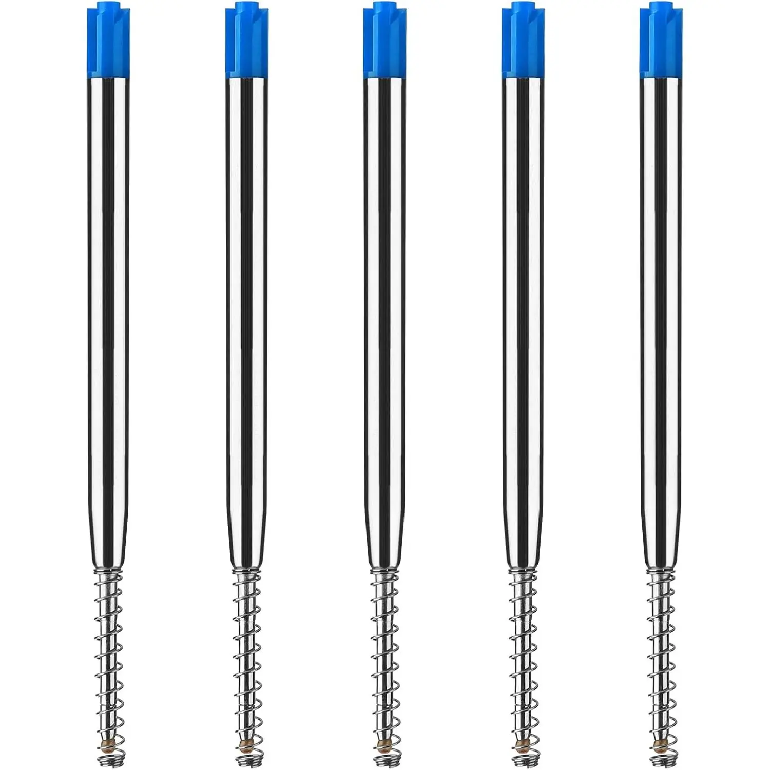 5 count Replaceable Ballpoint Pen Refills with Spring Metal Ball Point Refills Smooth Writing Pen Refills, 0.7mm Retractable Ballpoint Pen Refills for School Office Supplies (Blue)