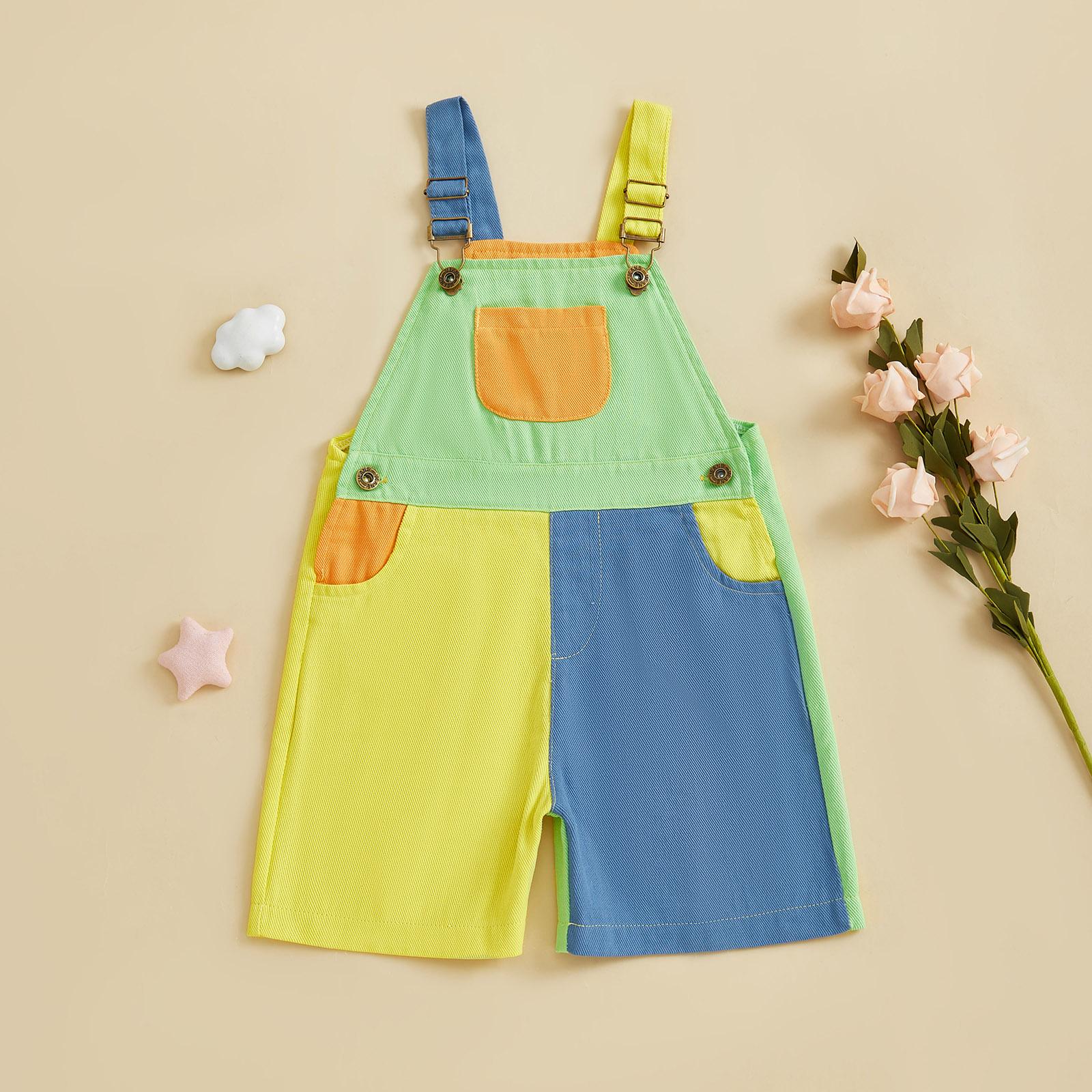 Imcute 90's Style Toddler Overalls Shorts Babby Boy Girl Suspender Romper Contrast Color Sleeveless Jumpsuit with Adjustble Shoulder Strap Shorts 6M-4Y