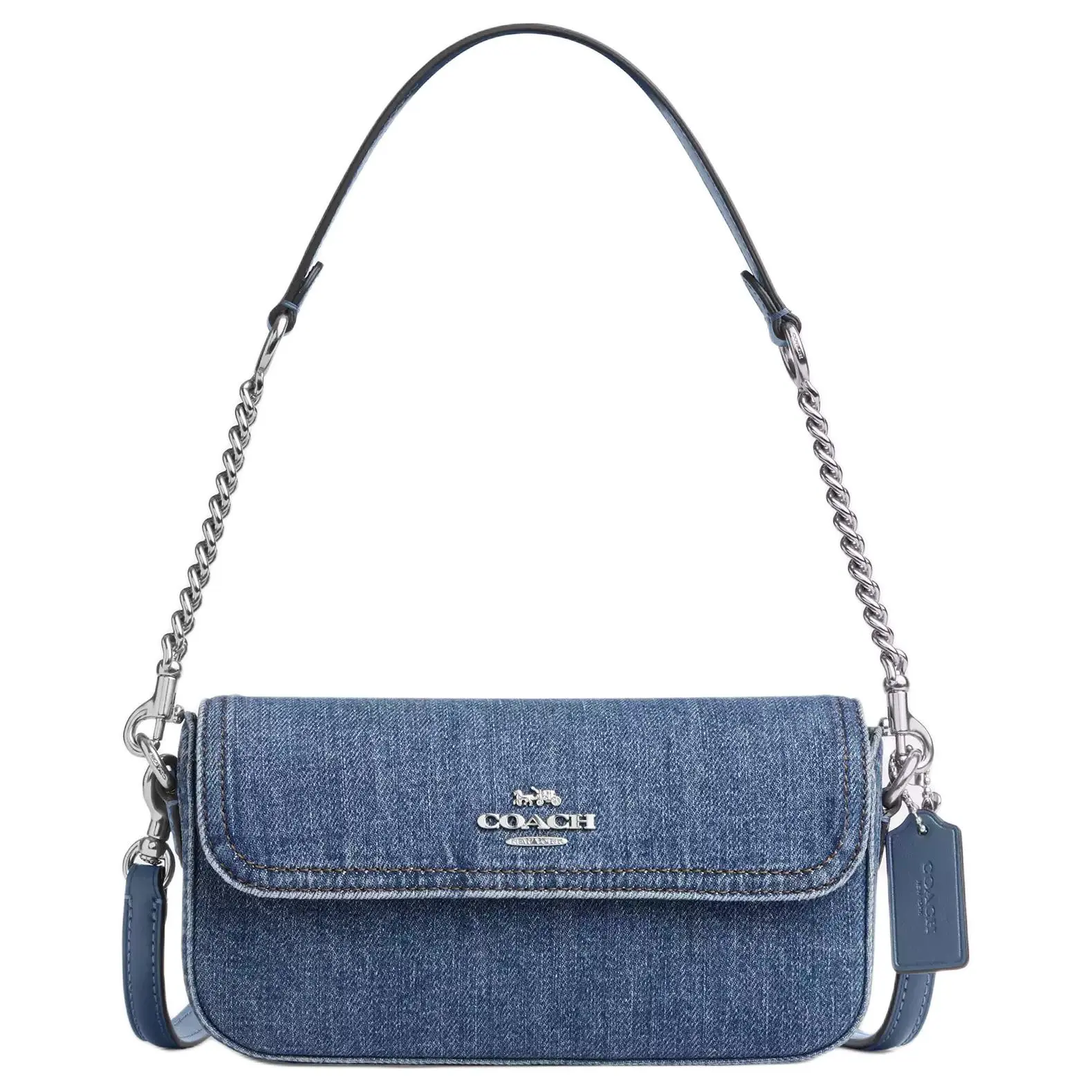COACH 19 Small Crossbody Bag for Women – Denim Shoulder Bag with Detachable Logo Strap, Blue