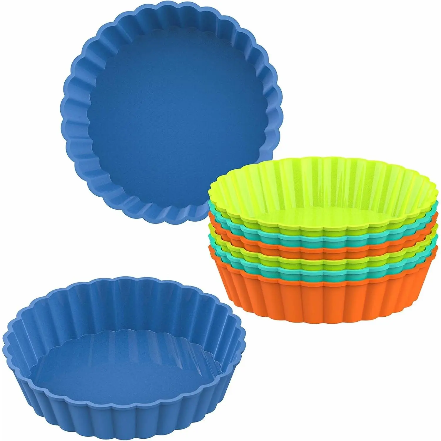 8-Pack 5-Inch Silicone Round Bakeware, Individual Fluted Molds for Mini Tarts, Pies, Cakes & Quiches