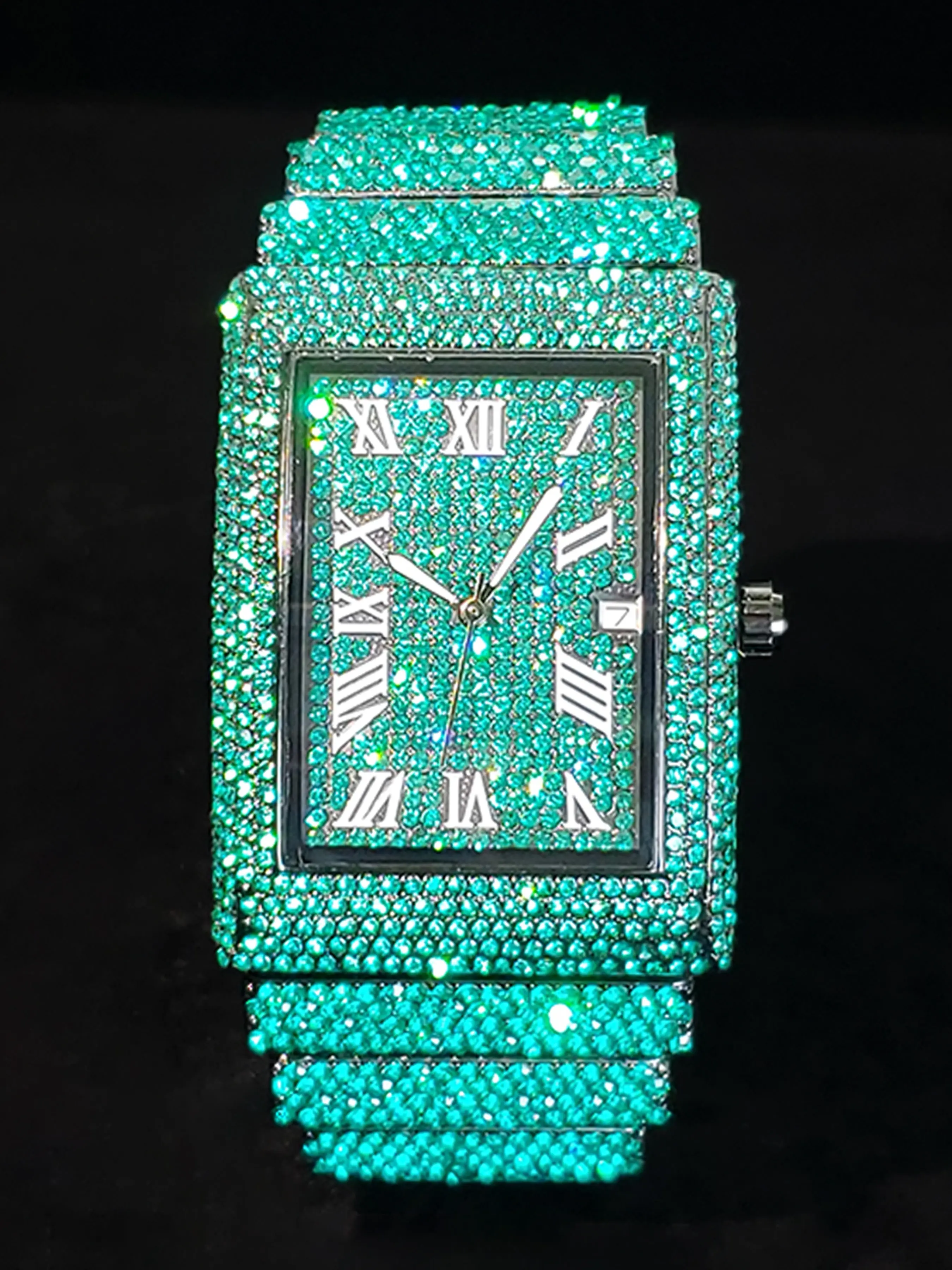 Rectangular Zircon Men's Quartz Watch with Calendar Function, Stylish and Functional Timepiece for Everyday Wear