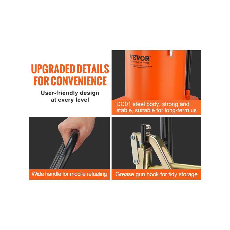 VEVOR Grease Pump, 5 Gallon 20L, Air Operated Grease Pump with 13 ft High Pressure Hose and Grease Gun, Pneumatic Grease Bucket Pump with Wheels, Portable Lubrication Grease Pump 50: 1 Pressure Ratio