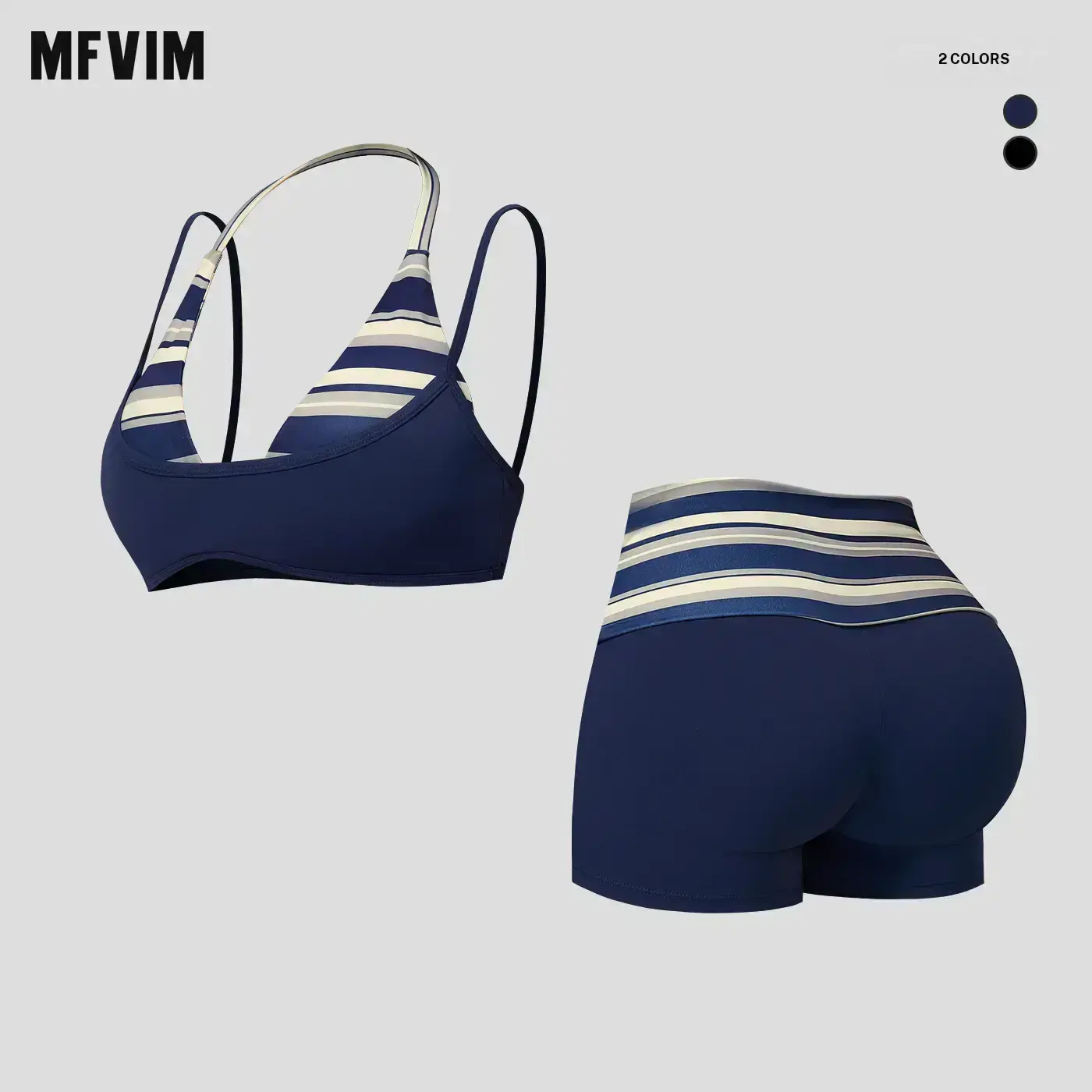 MFVIM Women’s New Color Block Striped Halter Yoga Set — Two Piece Outfit with Shoulder Straps, Back Enhancing Design, Folded Waistband, High Stretch Sports Shorts,back to school,back to school haul