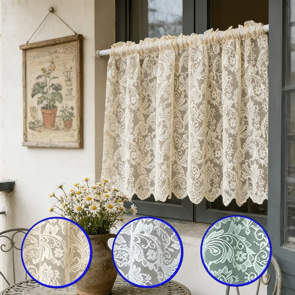 1 Piece Light Filtering Rod Home Decoration Curtain, Vintage European Style, Decorative Craft, Suitable for Coffee Cabinet, Small Windows, Doors, Cabinets