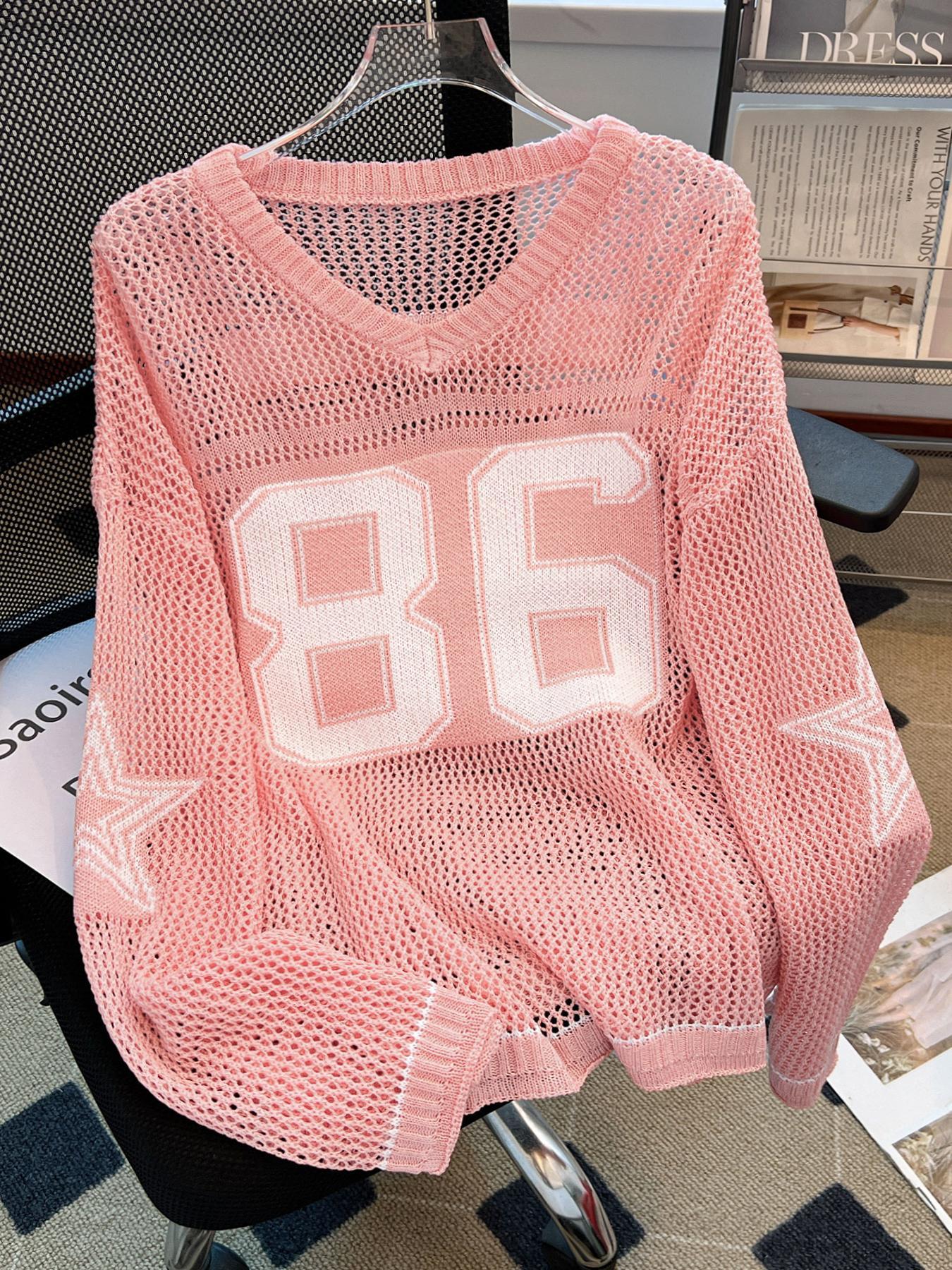 Women's Sweater, Lightweight Knit Sweater, Casual Sporty V Neck Long Sleeve Jumper for Summer, Fashion Women's Knitting Knitwear for Daily Wear