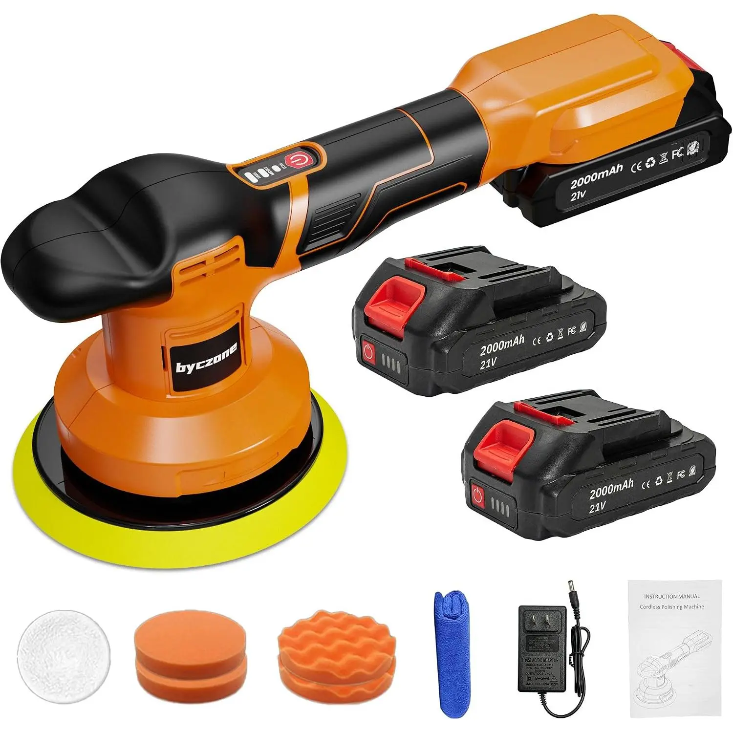 21V Polisher Kit, 6 Inch, 2 Batteries, 3-Speed Waxer |   Includes 6 attachments for car detailing, boat sanding, waxing, polishing and scratch removal.