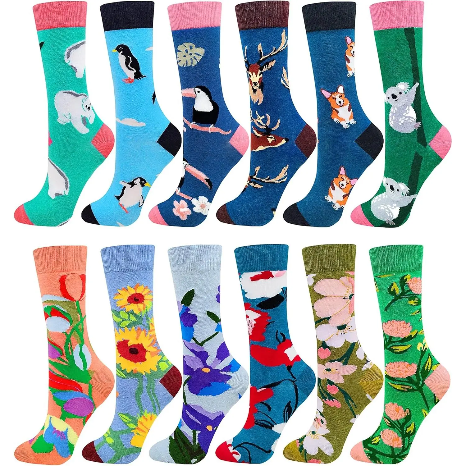 Funny Socks for women Fun Colorful Funky Animal Marvel Pattern Socks Calf count, Premium Cotton, Size 6-11
