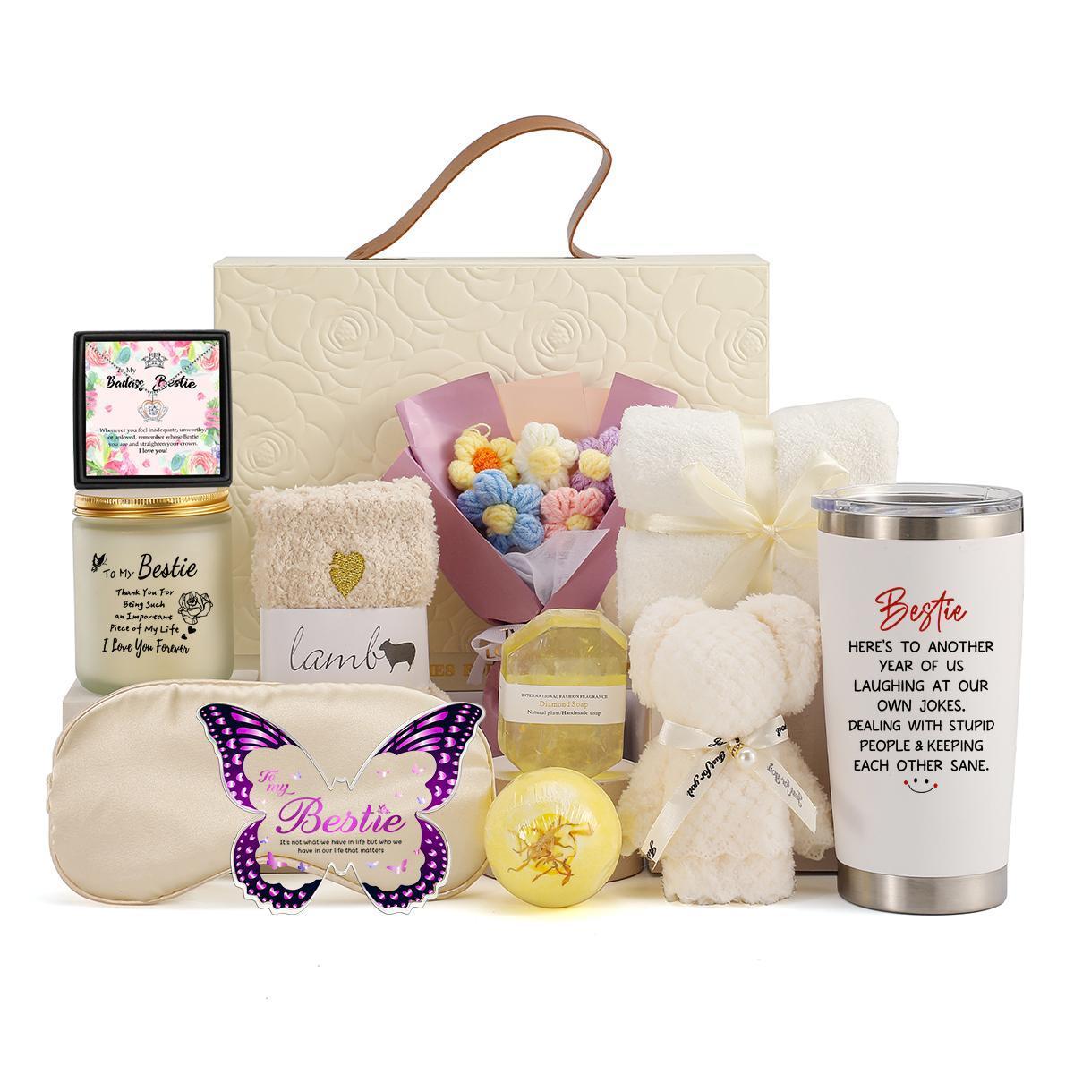 Baby Shower Gift Basket, Including Tumbler, Soap, Bath Ball, Scented Candle, Necklace, Socks, Towel, Gift Bag, Gift for Women, Birthday Gift