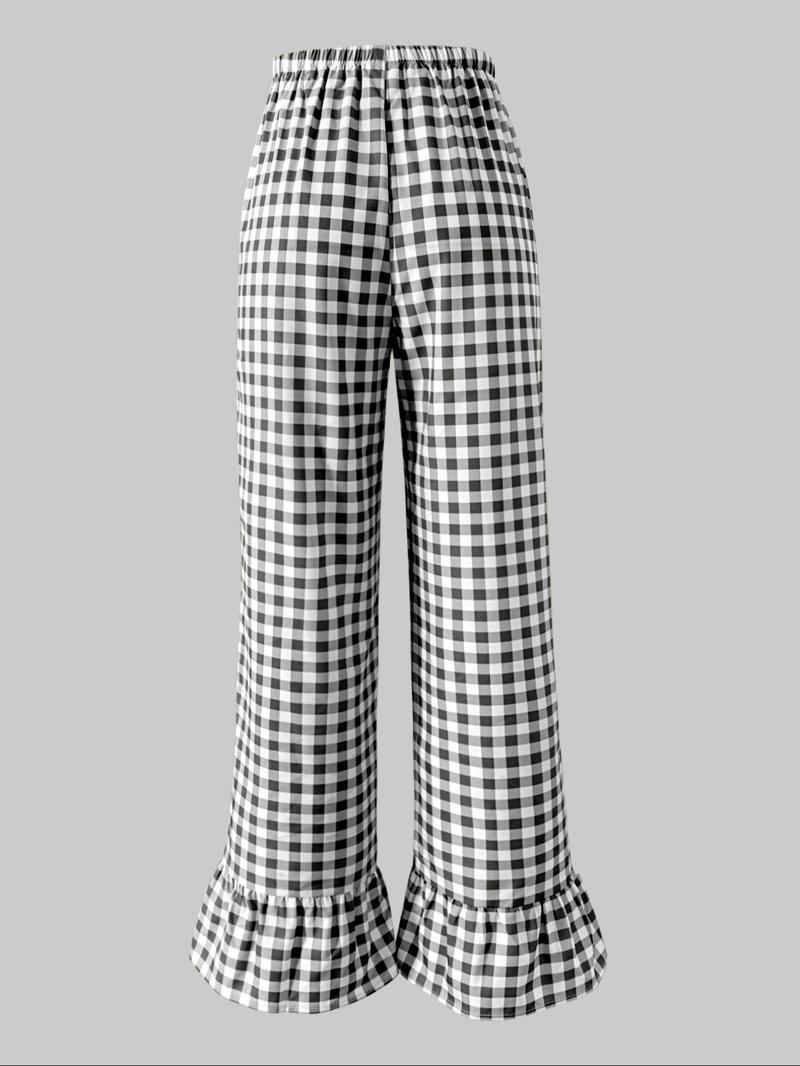 Women's Plaid Print Flare Leg Pants, Casual Loose Comfy Bell Bottom Trousers for Daily Wear, Ladies Bottoms for All Seasons, Boho Casual Trousers, Bohemian Trousers