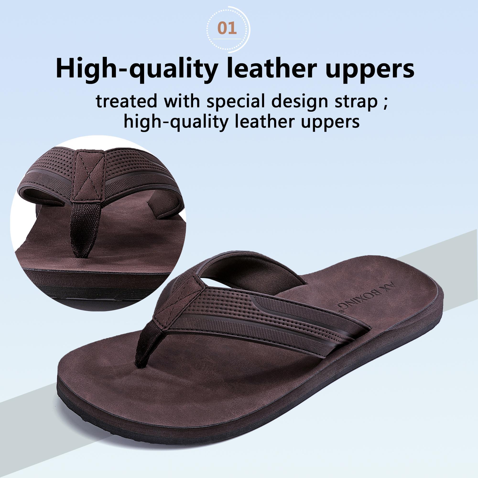Men\'s Leather Beach Sandal Flip Flop Arch Support Slip On 9 Best Men main image 2