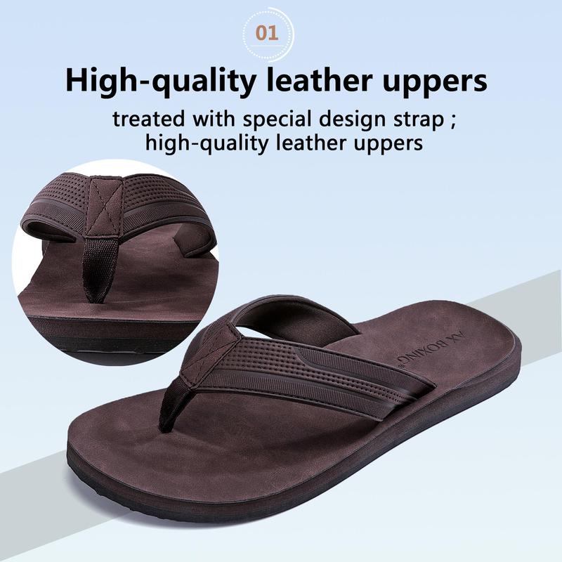 ARRIGOBELLO Men's leather flip flops stylish and comfortable non-slip design slippers suitable for daily outdoor and beach wear arch support Sandal Boy Footwear Soft Summer Brown Usat0906-4 Shoe Walking Shoes
