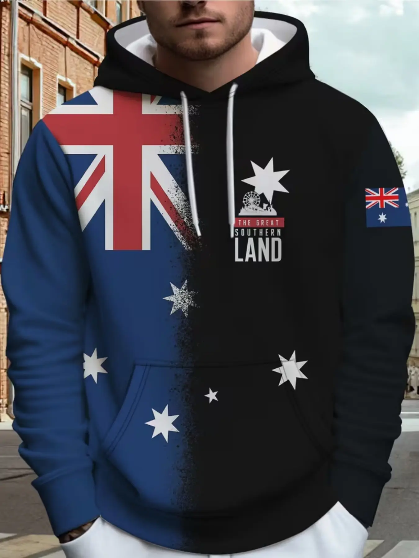 Australia Flag Print Hooded Sweatshirt, Unisex Loose-Fit Pullover, Long Sleeve Graphic Top, Casual Fall & Winter Outerwear