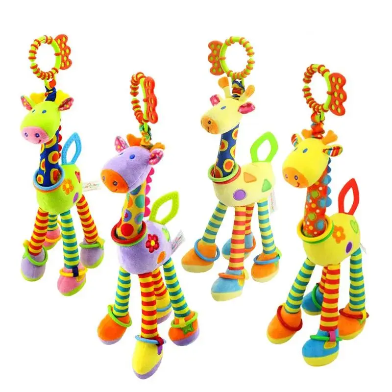 Cute Giraffe Animal Rattle Toy Soft Plush Hand Grip Teether Sensory Activity Toy with Bell Sound