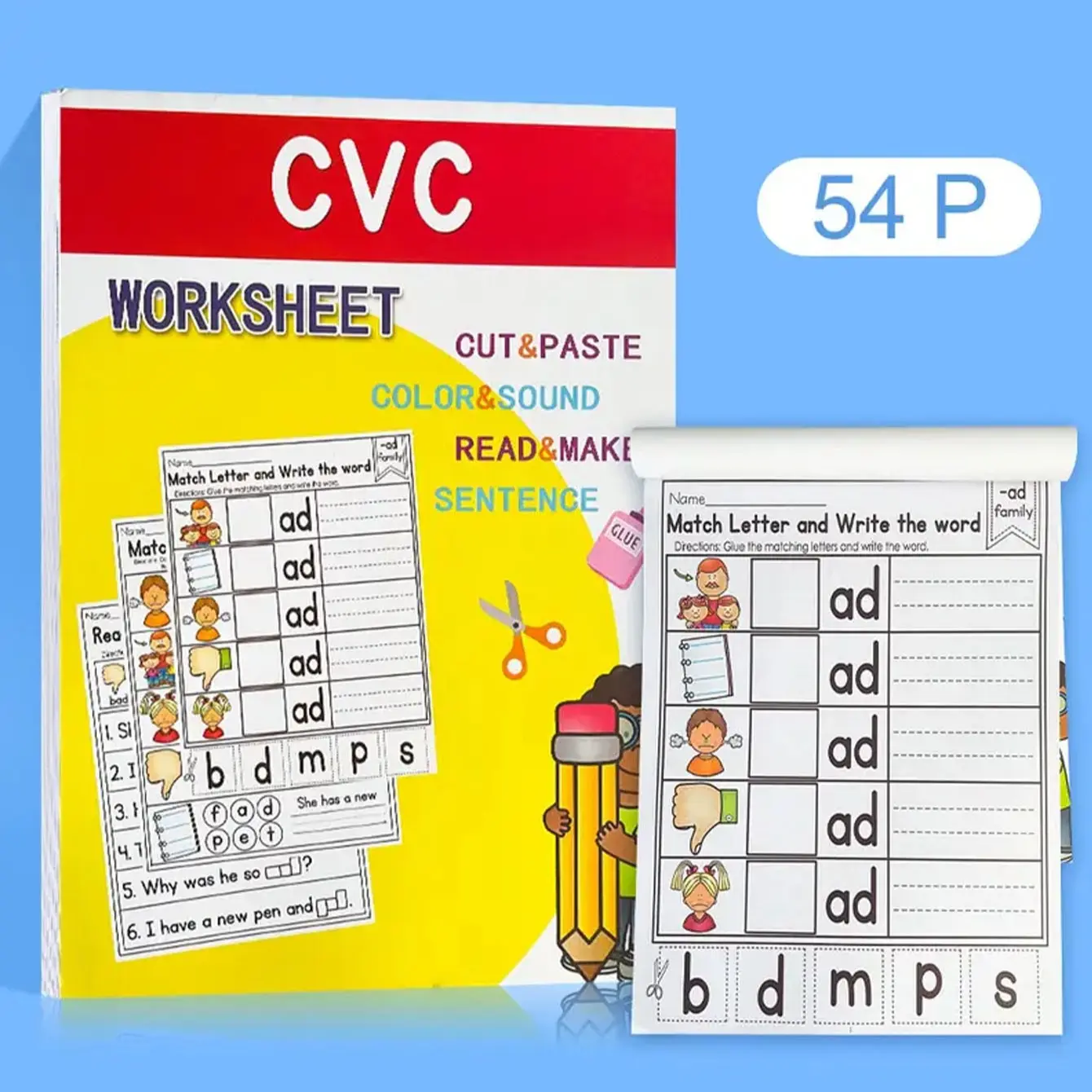Young Learners English Cvc Words and Phonics Workbook, Colorful Interactive Language Arts Book, Ideal for Kids, Home Education, Preschool Supplies