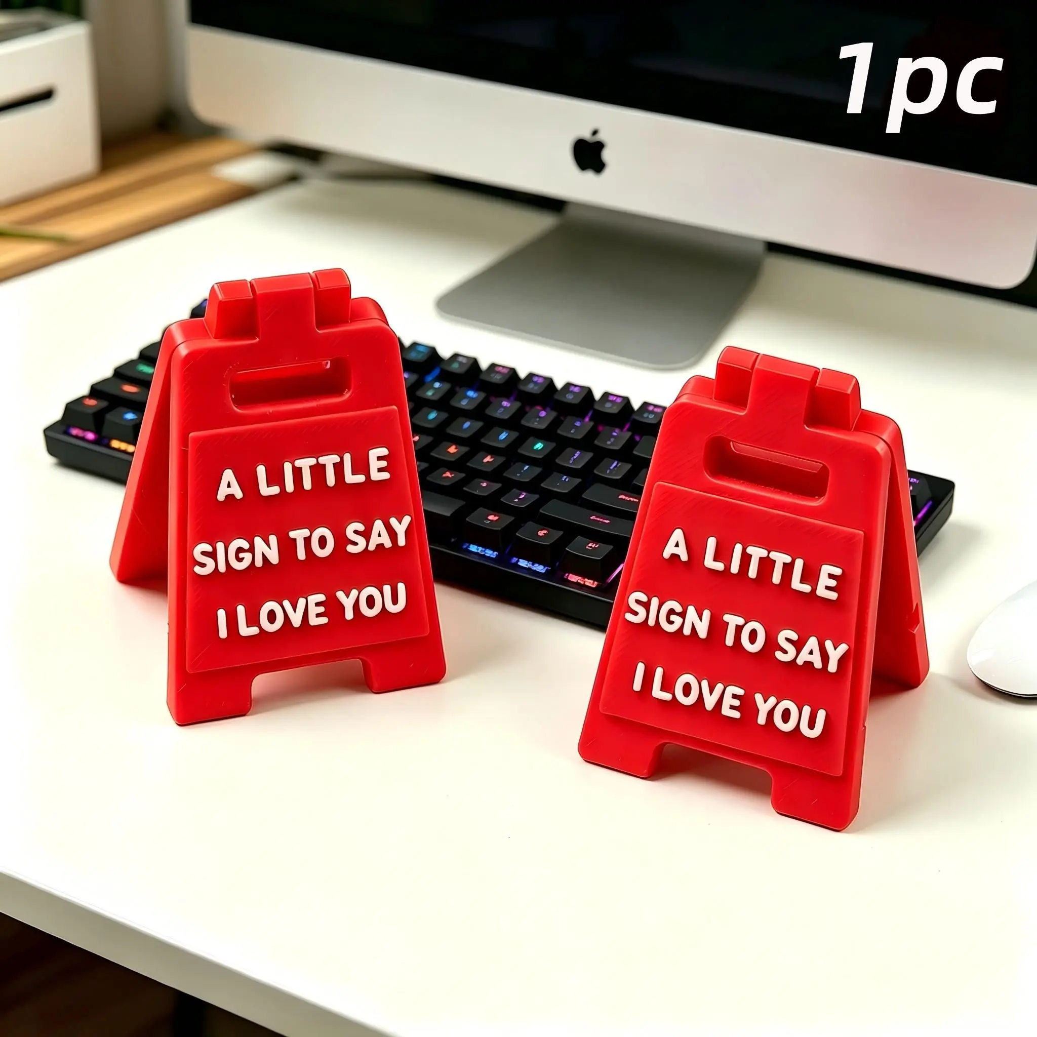 1pc Mini "I Love You" A-Frame Sign, Mini Warning Sign Tabletop Decor, Durable Silicone/Plastic Material, Desk Ornament, Desk Signage Decoration for Valentine's Day, Anniversaries & Couple Gifts, Decorative Plaque