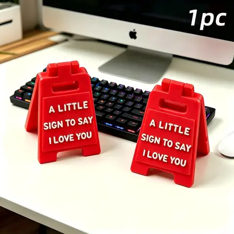 1pc Mini "I Love You" A-Frame Sign, Mini Warning Sign Tabletop Decor, Durable Silicone/Plastic Material, Desk Ornament, Desk Signage Decoration for Valentine's Day, Anniversaries & Couple Gifts, Decorative Plaque, Decoration Items