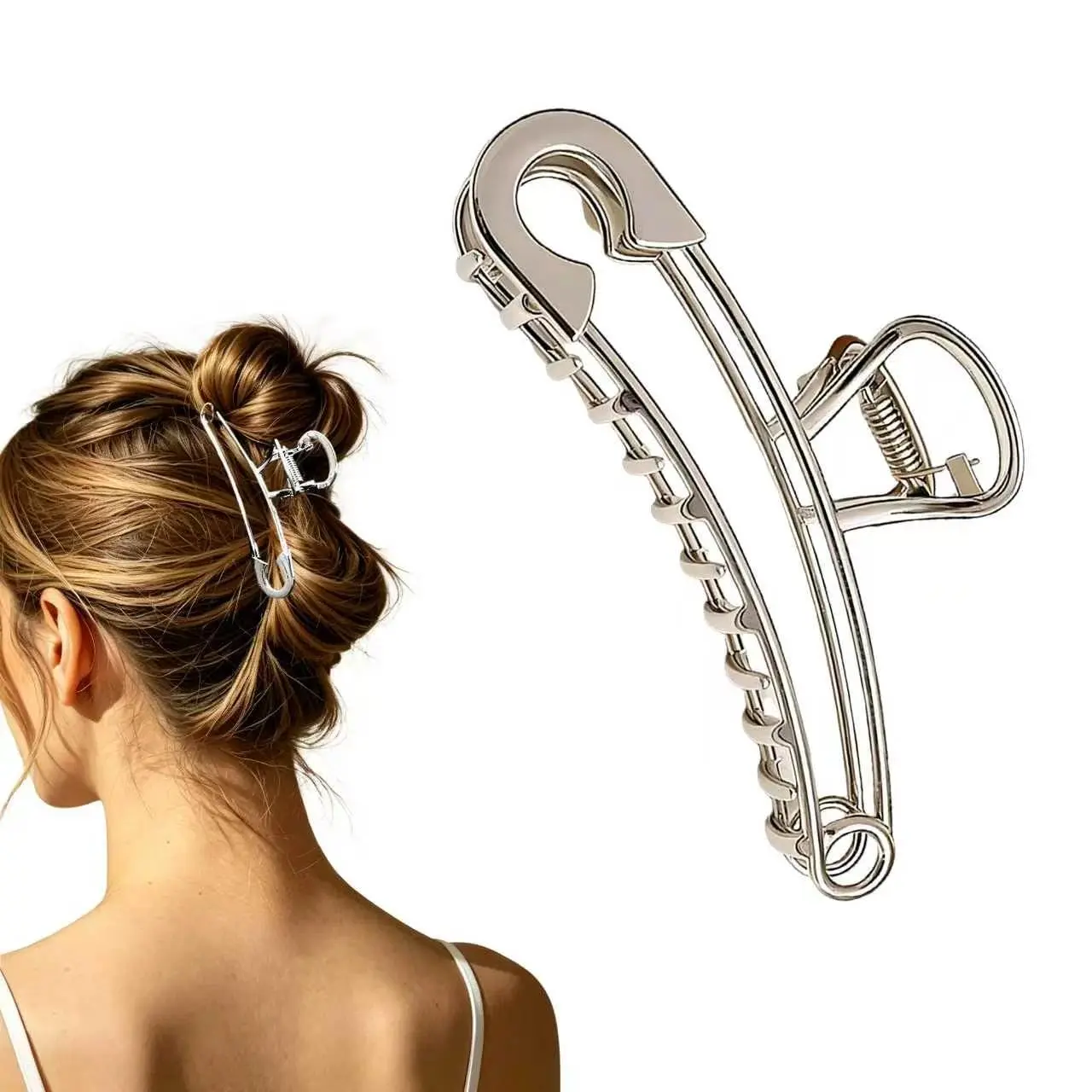Large Metal Hair Claw Clips 4.2 In Safety Pin Hair Clip for Thick Hair,  Metal Hair Clips- Hold Non-Slip Hair Claw for Fashion Hair Styling Accessories for Women Girls()