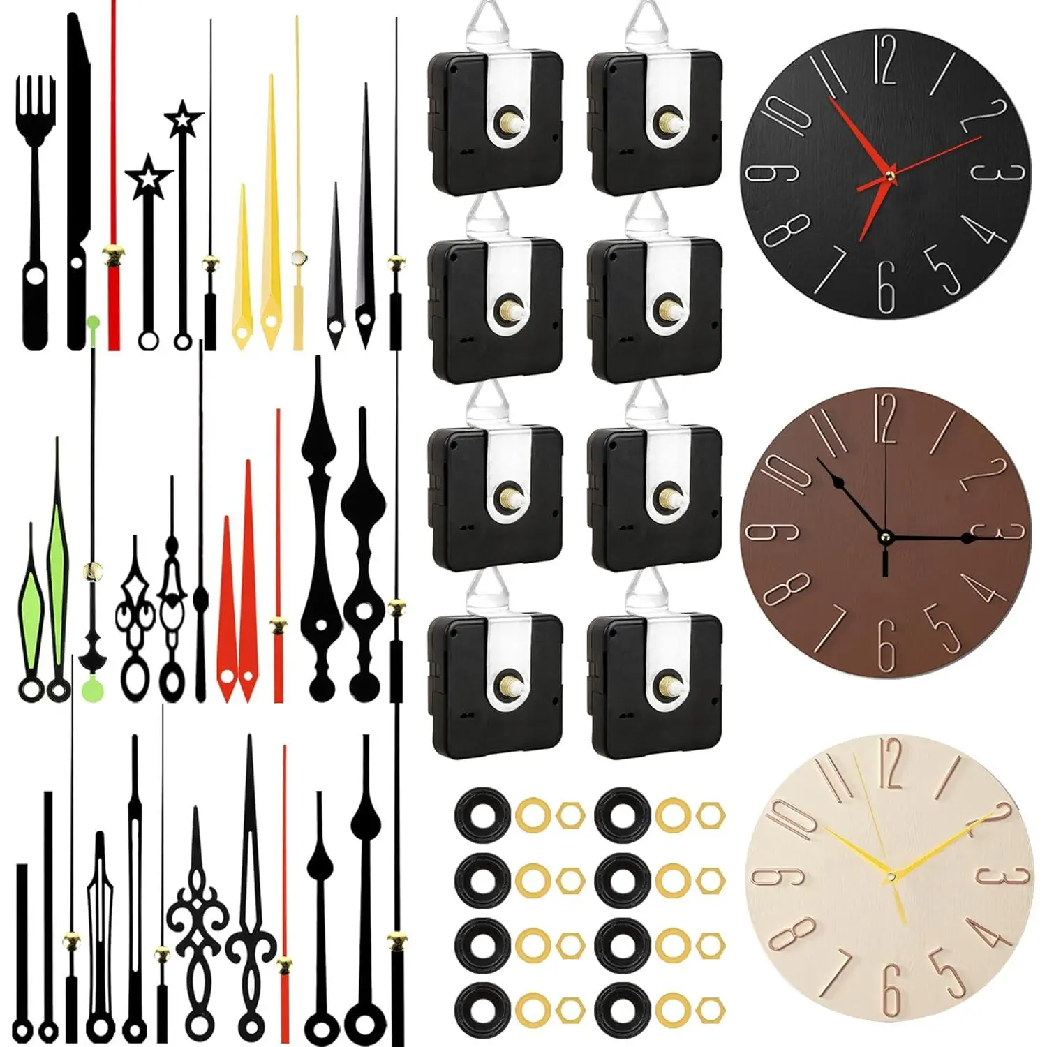8 count High Torque Quartz Clock Movement Mechanism  Clock Kit with 12 Different Pairs of Clock Hands for DIY Repair Clock  Shaft Lengths 12mm 15.5mm 21.5mm (01)
