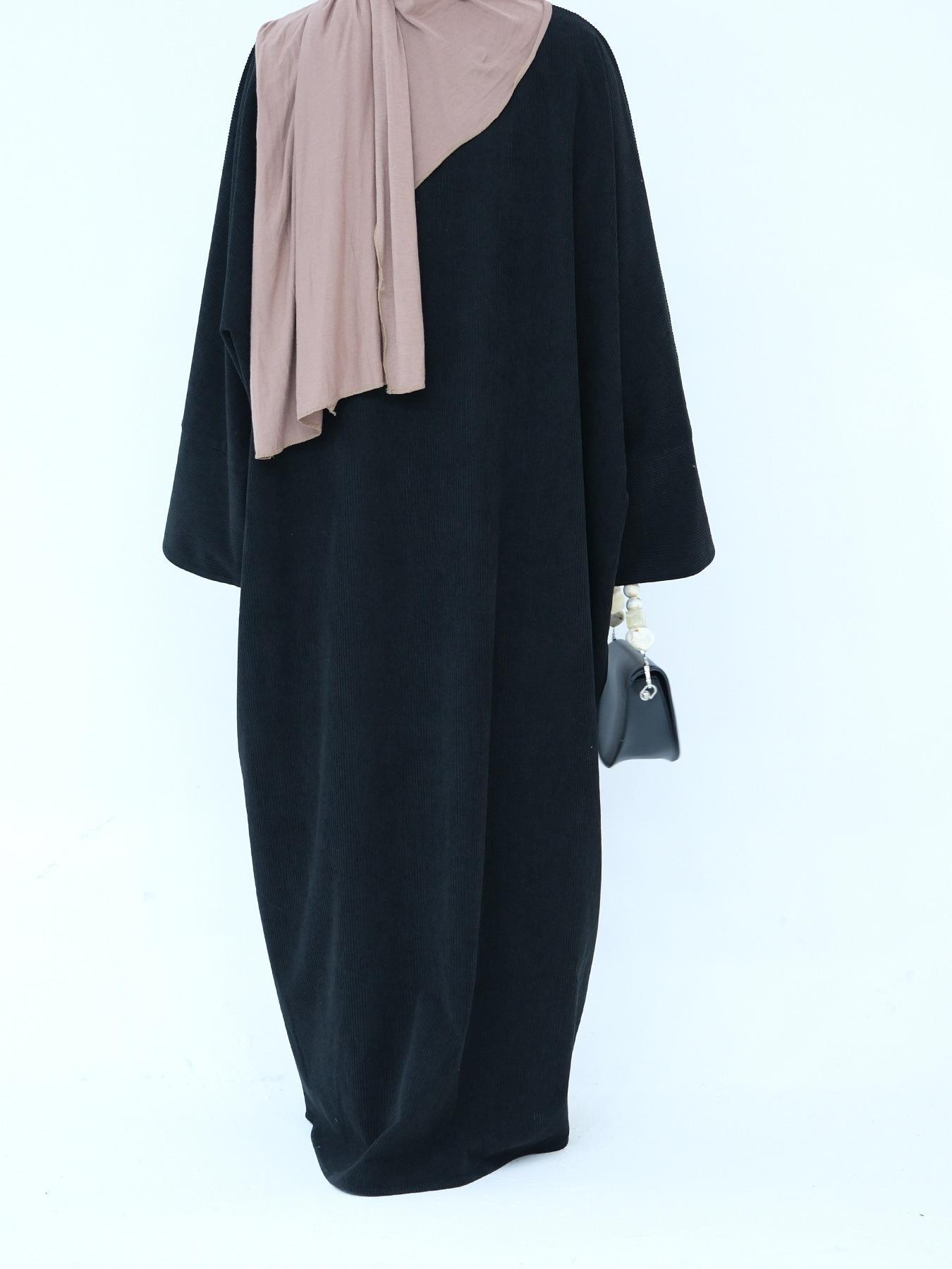 Women's Solid Color Tie Front Batwing Sleeve Abaya, Casual Long Sleeve Thickened Outerwear for Fall & Winter, Women's Islamic Clothing for Daily Wear