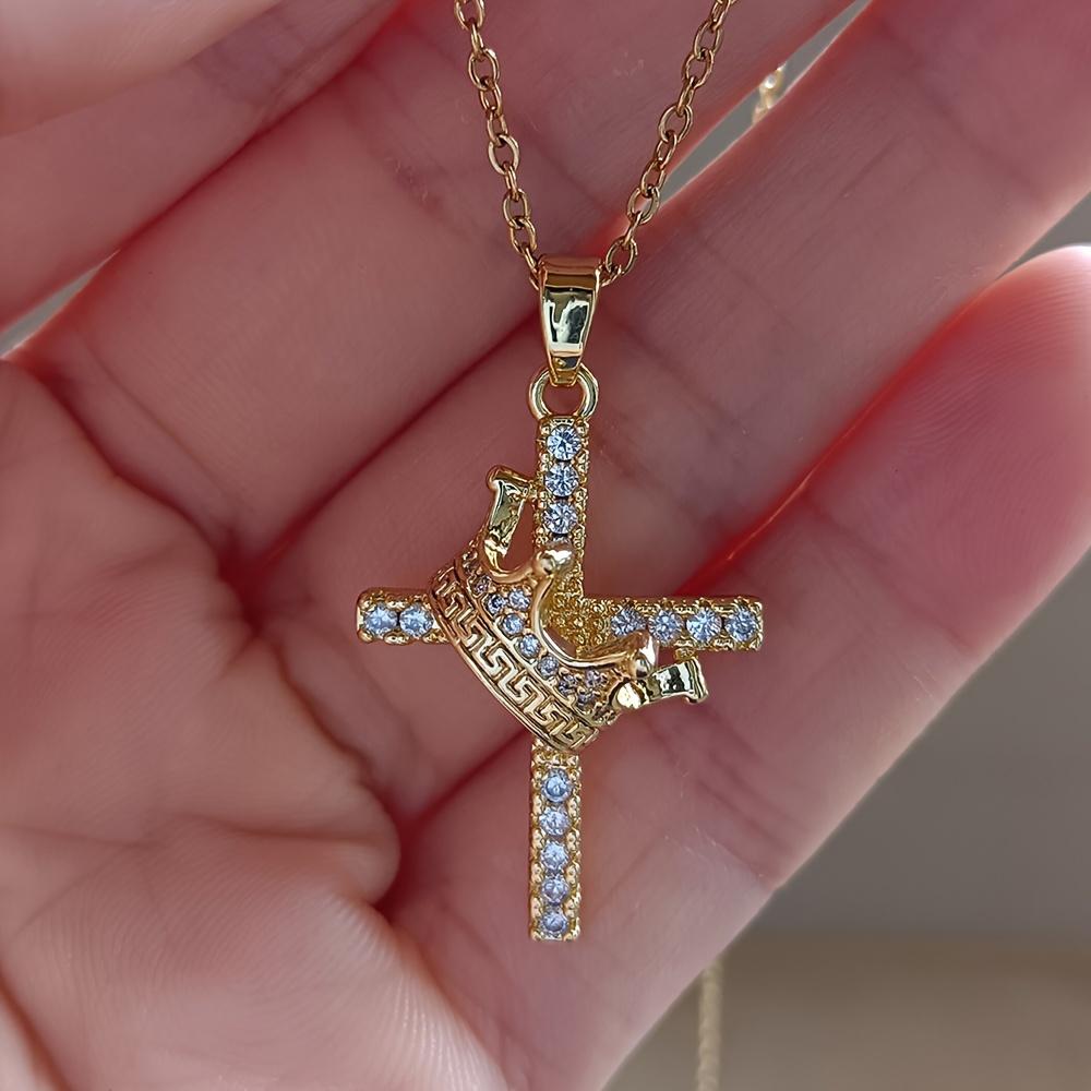 Elegant and sparkling crown cross pendant necklace, inlaid with synthetic zircon, suitable for daily wear and matching, suitable for all seasons, is the best choice for gift giving, designed specifically for teenagers