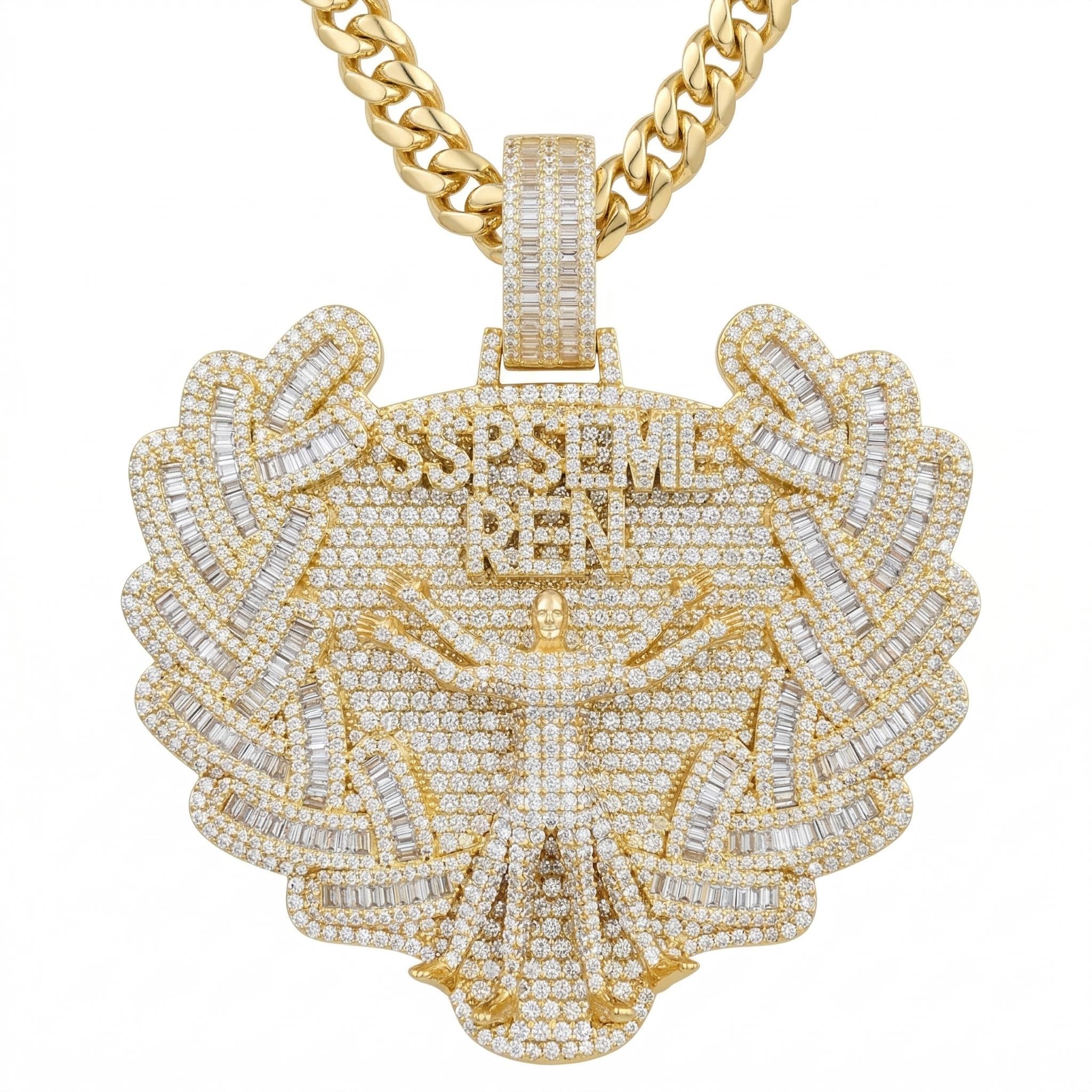 Diamond Pendant Necklace S925 Silver - 7CM Luxury Hip Hop Jewelry with Cuban Chain - Gold/Silver/Rose Gold - Men Women Street Style Bling Iced Out Pendant