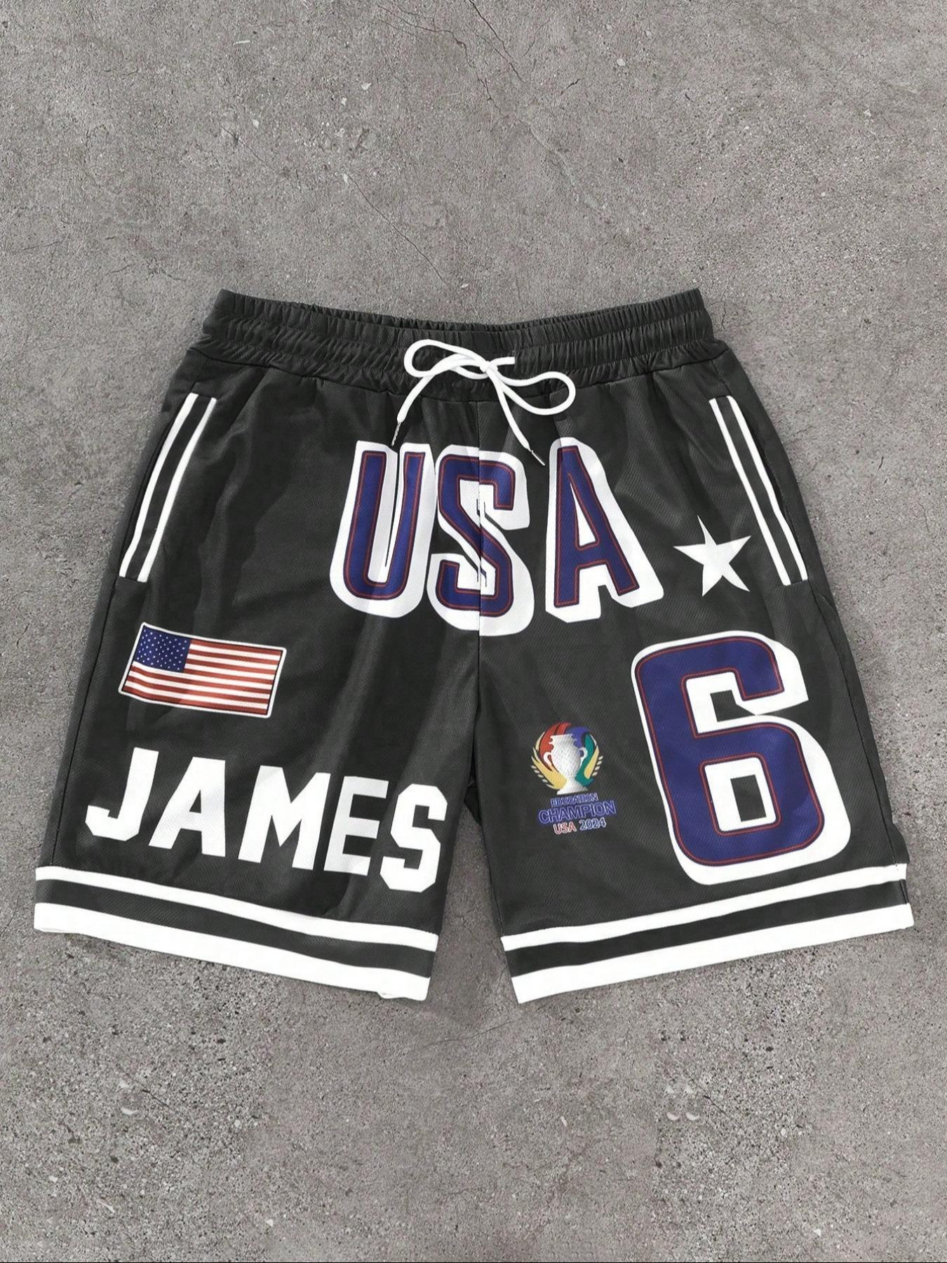 Men's Letter & Number Print Basketball Shorts, Regular Fit Casual Comfy Breathable Shorts for Summer, Men's Bottoms for Daily Wear