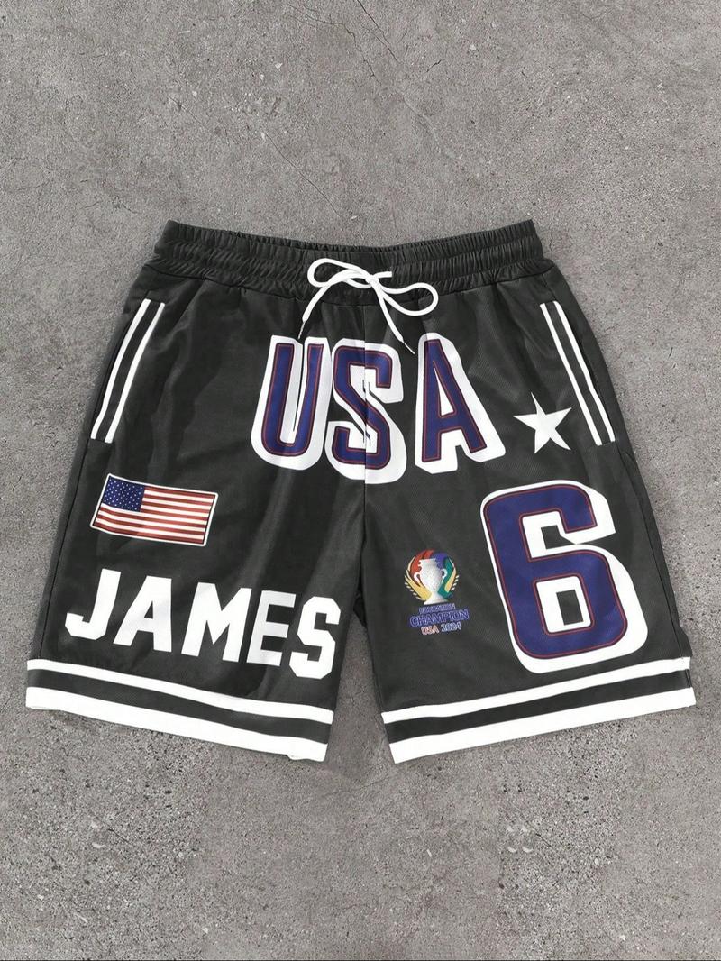 Men's Letter & Number Print Basketball Shorts, Regular Fit Casual Comfy Breathable Shorts for Summer, Men's Bottoms for Daily Wear