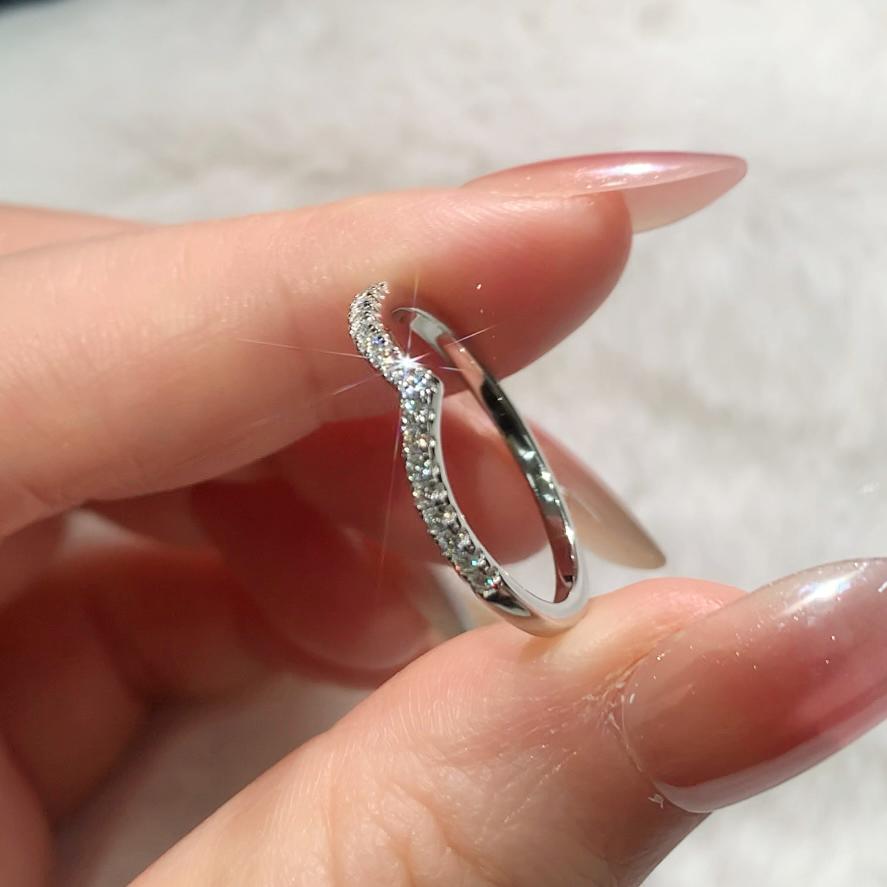 S925 Sterling Silver V-Shaped Ring Synthetic Moissanite Ring fashion jewelry accessory woman girl promise ring-167(50%)