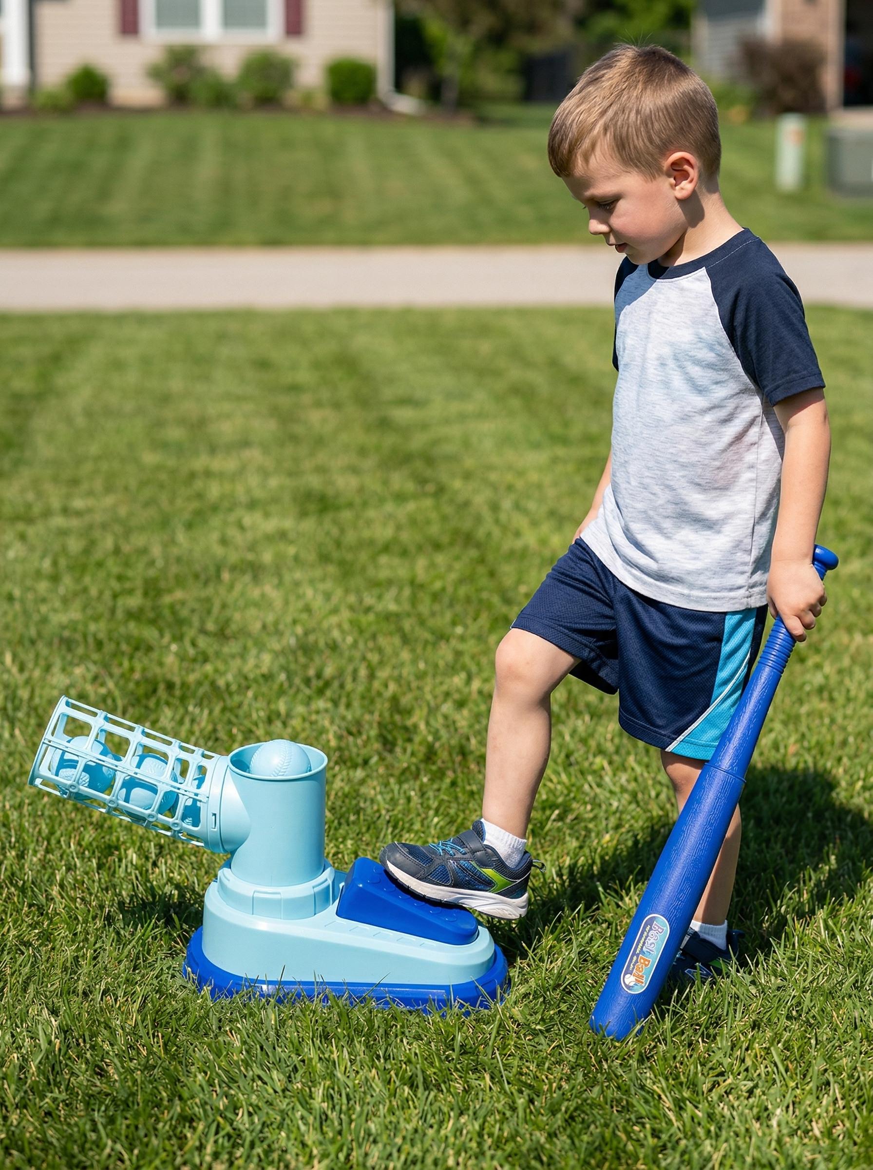 Fun Launcher Baseball Toy for Kids – Pop-Up Pitching Machine with Bat & 3 Balls – Outdoor Sports Game, Gift for Boys & Girls Ages 3-8,Children's foot-operated catapult baseball training machine, automatic baseball launcher for indoor and outdoor sports