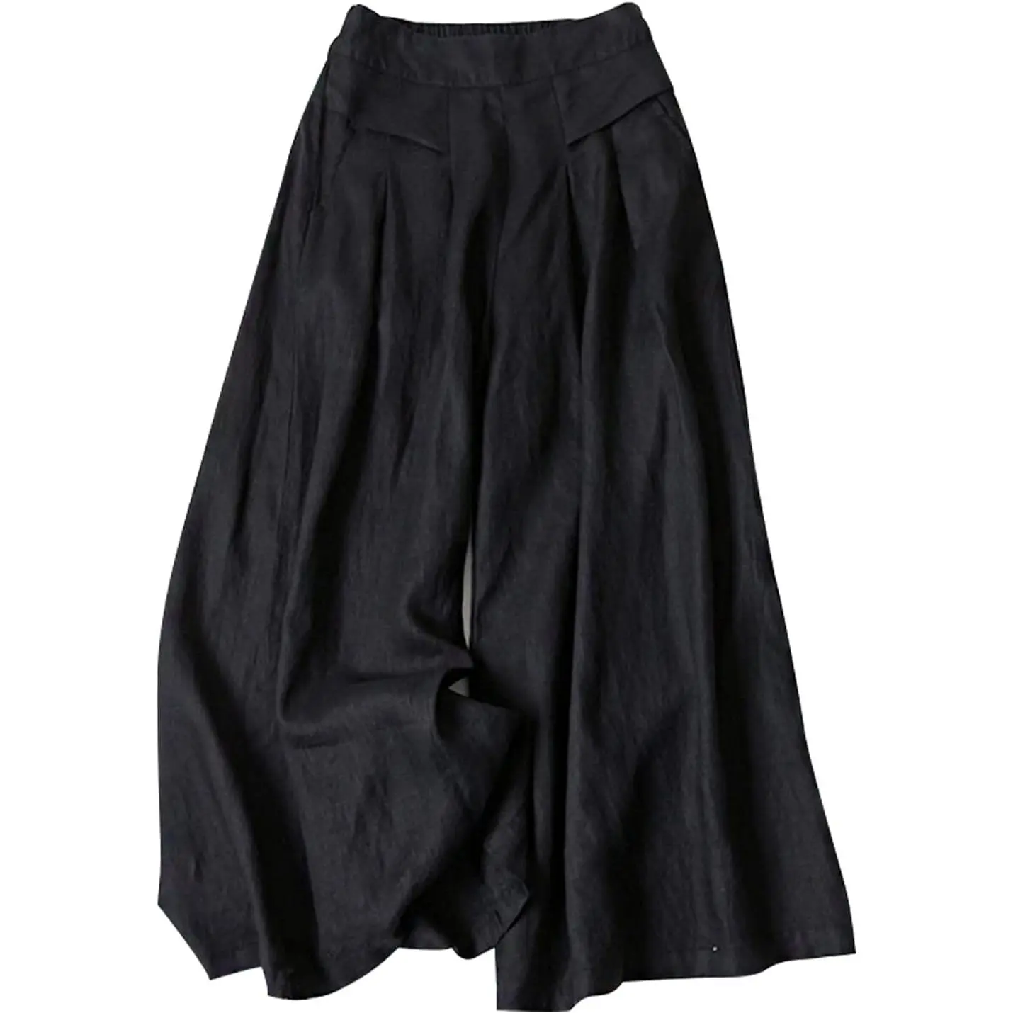 Women's Culottes Linen Blend Wide Leg Pants Elastic Waist Casual Palazzo Trousers with Pockets Capris