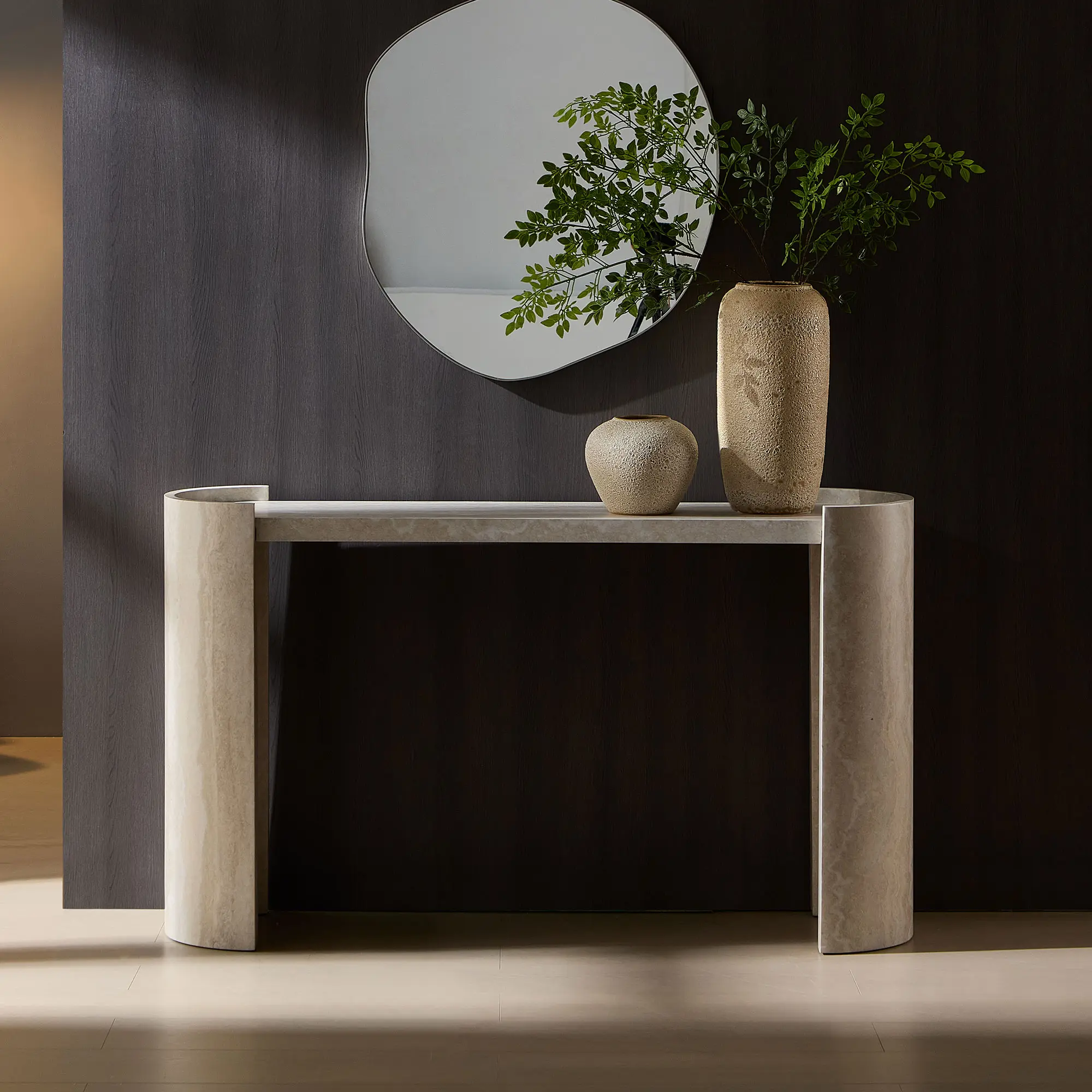 53.2" Faux Marble Console Table with Raised Edges, Narrow Hallway Sofa Table, Beige, YATU Living