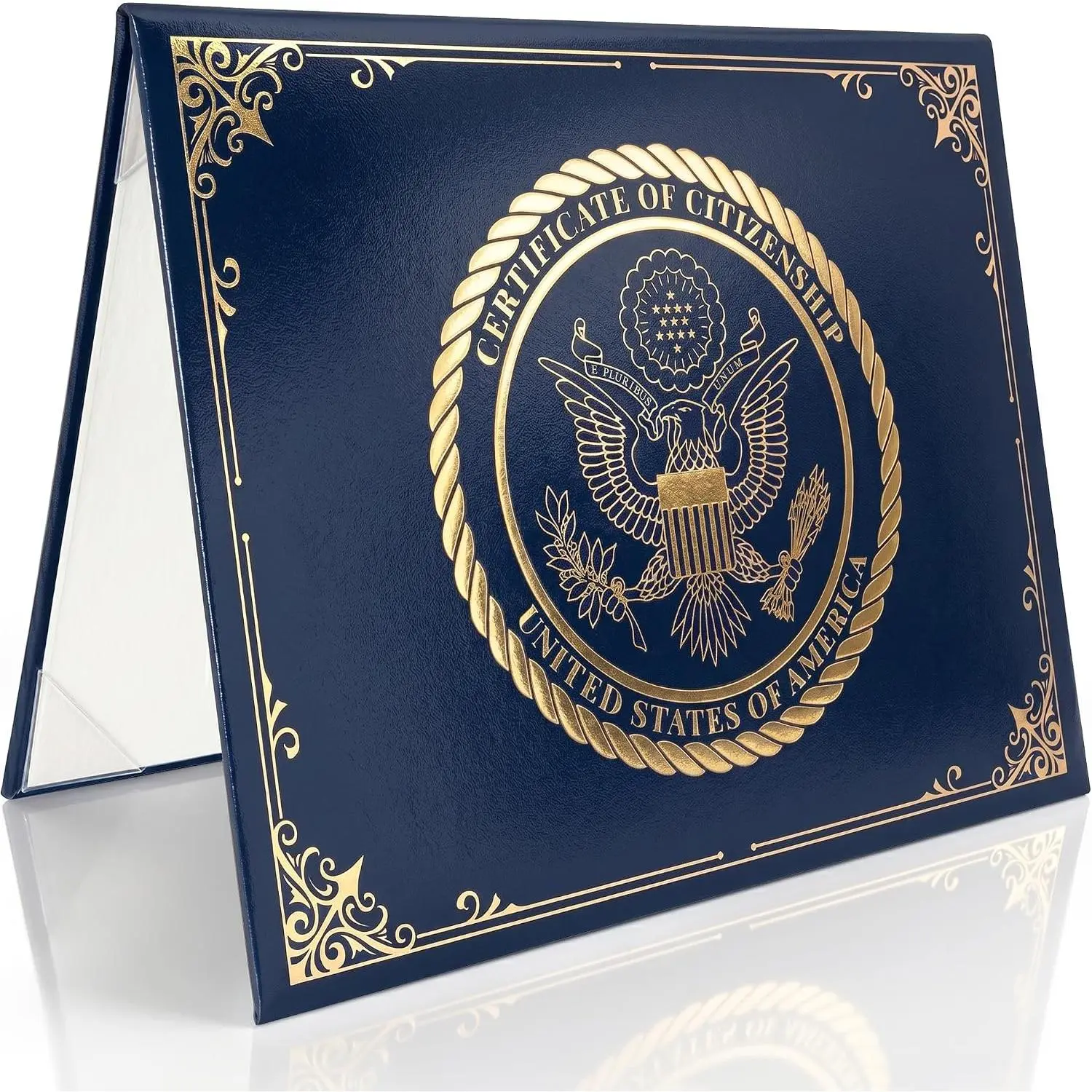 Citizenship Certificate Holder Black - Faux Leather Certificate Protector -  Foil Naturalization Document Folder -  Citizenship Gifts - Professional Certificate Covers