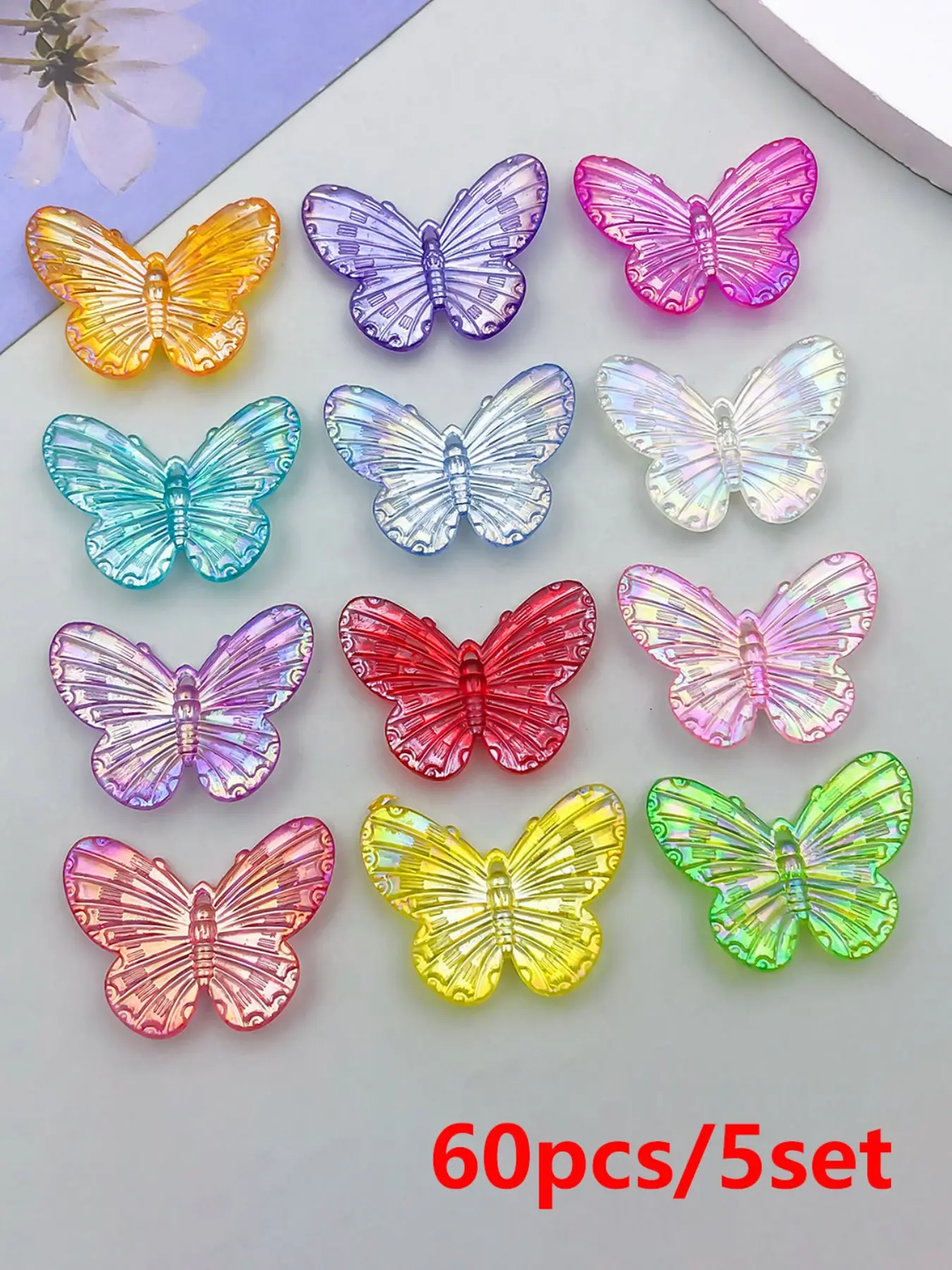 60pcs/5set 30x22mm Acrylic Butterfly Pendants Colorful Animal Shaped Charms For DIY Earrings Necklace Phone Chain Keychain Jewelry Making Supplies