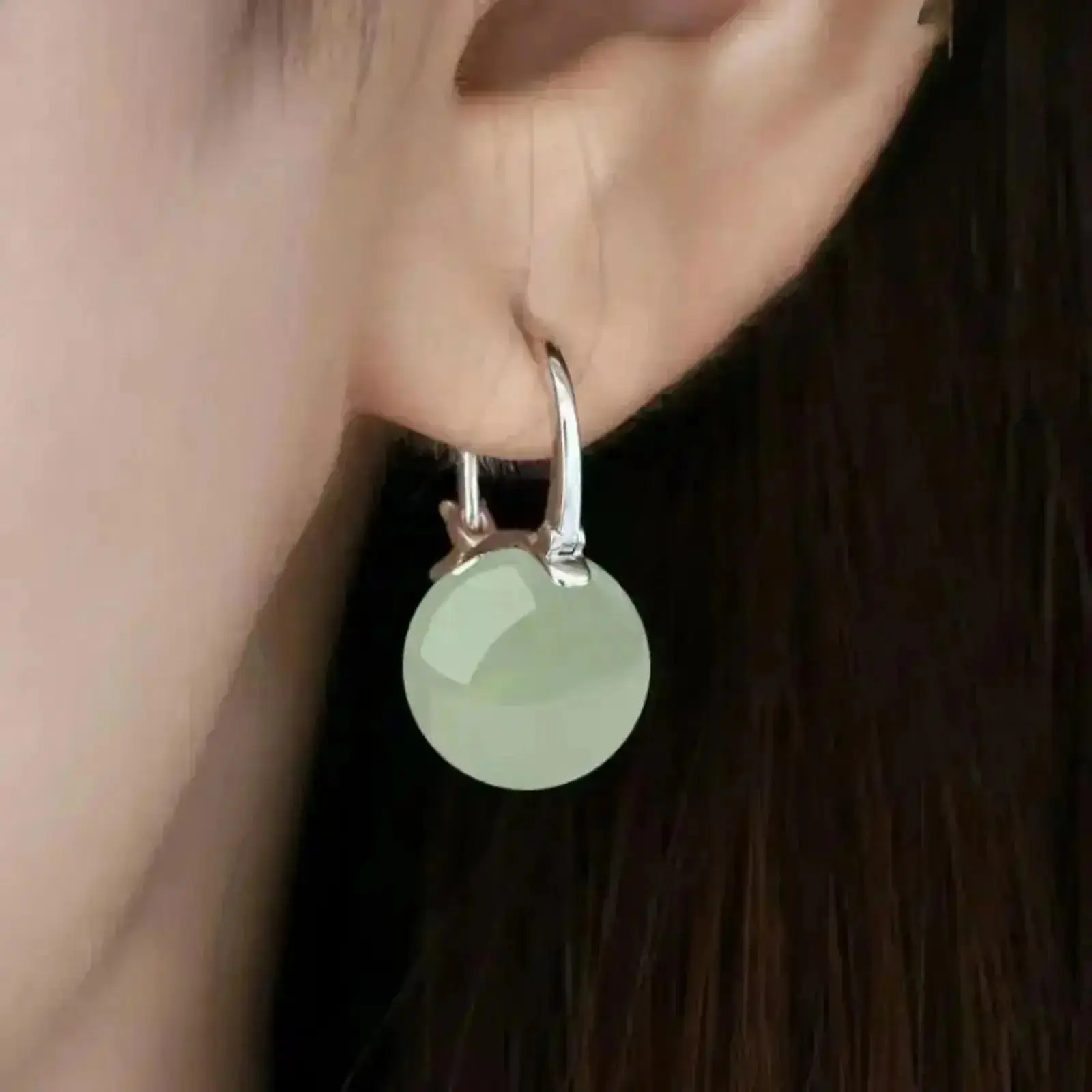 Women's Jade Green Drop Earrings, Elegant Hypoallergenic Dangle Jewelry with Secure Buckle Clasp, Lightweight Statement Earrings for Daily Wear, Party, Date Night, Wedding and Gift Giving