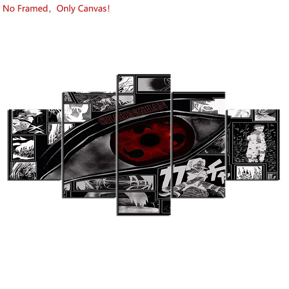 5 piece/set of frameless canvas painting print poster, classic hot-blooded anime art, Sharingan Vision Itachi , very suitable for Japanese two-dimensional fans, the perfect gift for bedroom, living room, kitchen, dormitory corridor, mural, wall decoration