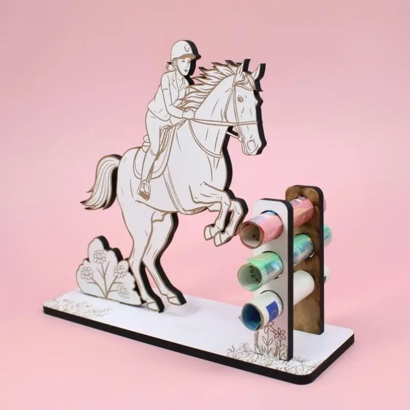 2D Flat Wooden Table Centerpiece with Horse Rider Base, Festive Dining Table Decor, Money Storage Gift Box with Wish Certificate for Birthday, Wedding & Anniversary Presents
