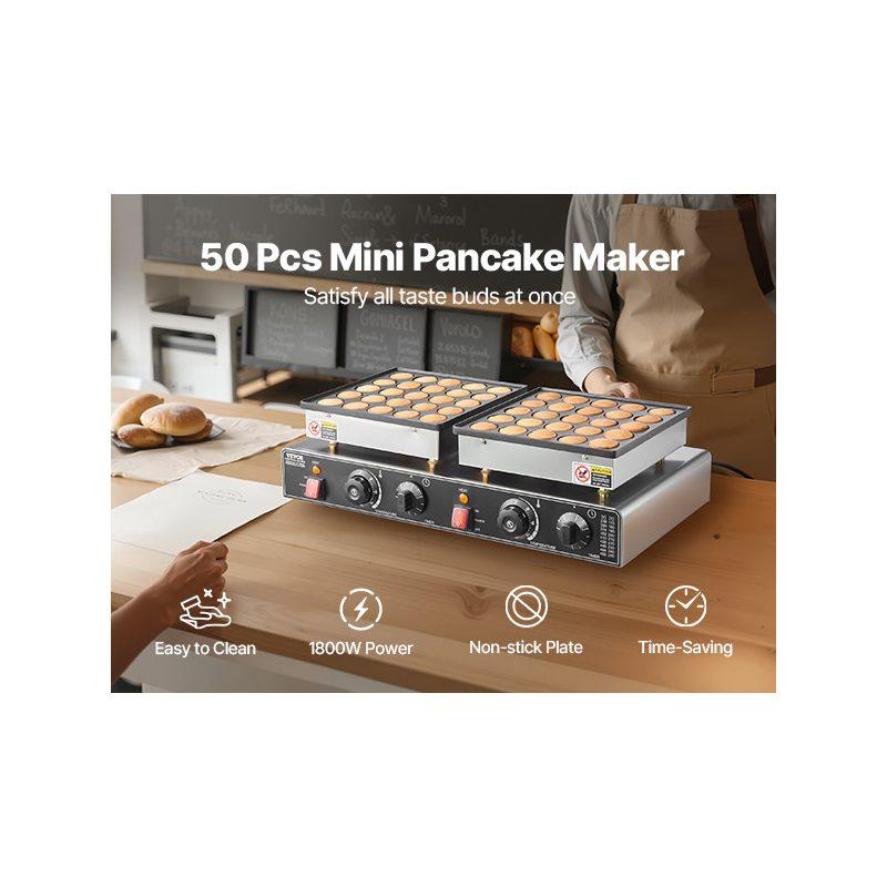 VEVOR 50PCS Mini Dutch Pancake Maker, Non-stick Stainless Steel Dorayaki Baker, 1800W Commercial Electric Poffertjes Grill Pan, Dual Temp Time Control, for Kitchen Restaurant Breakfast Dessert VEVOR 50PCS Mini Dutch Pancake Maker, Non-stick Stainless Steel Dorayaki Baker, 1800W Commercial Electric Poffertjes Grill Pan, Dual Temp Time Control, for Kitchen Restaurant Breakfast Dessert