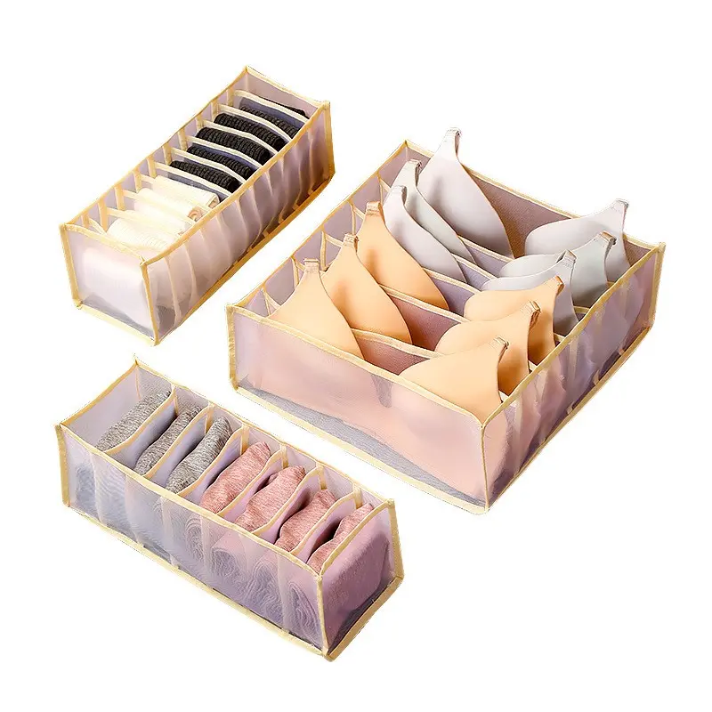 3PCS Closet Organizer Wardrobe Washable Clothes Organizer 6/7/11 Grids Visible Foldable Storage Boxes Drawer Mesh Separation Box for Home Jeans T-Shirt Socks Panty